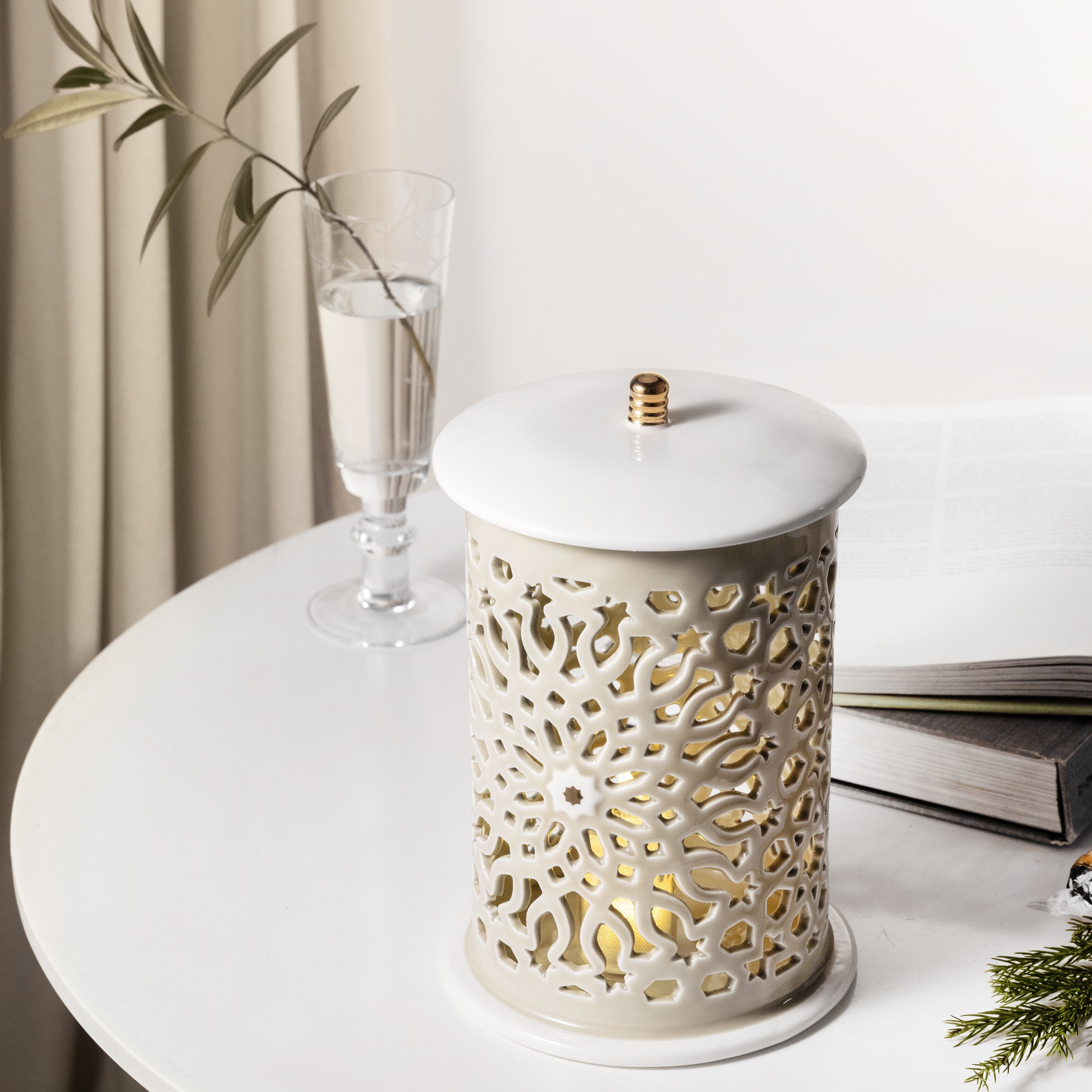 Otantik Asalah Porcelain Decorative Electronic Candleholder with Cutout Detail - 31 cm-household-decor-candleholdersandlanterns-image-1