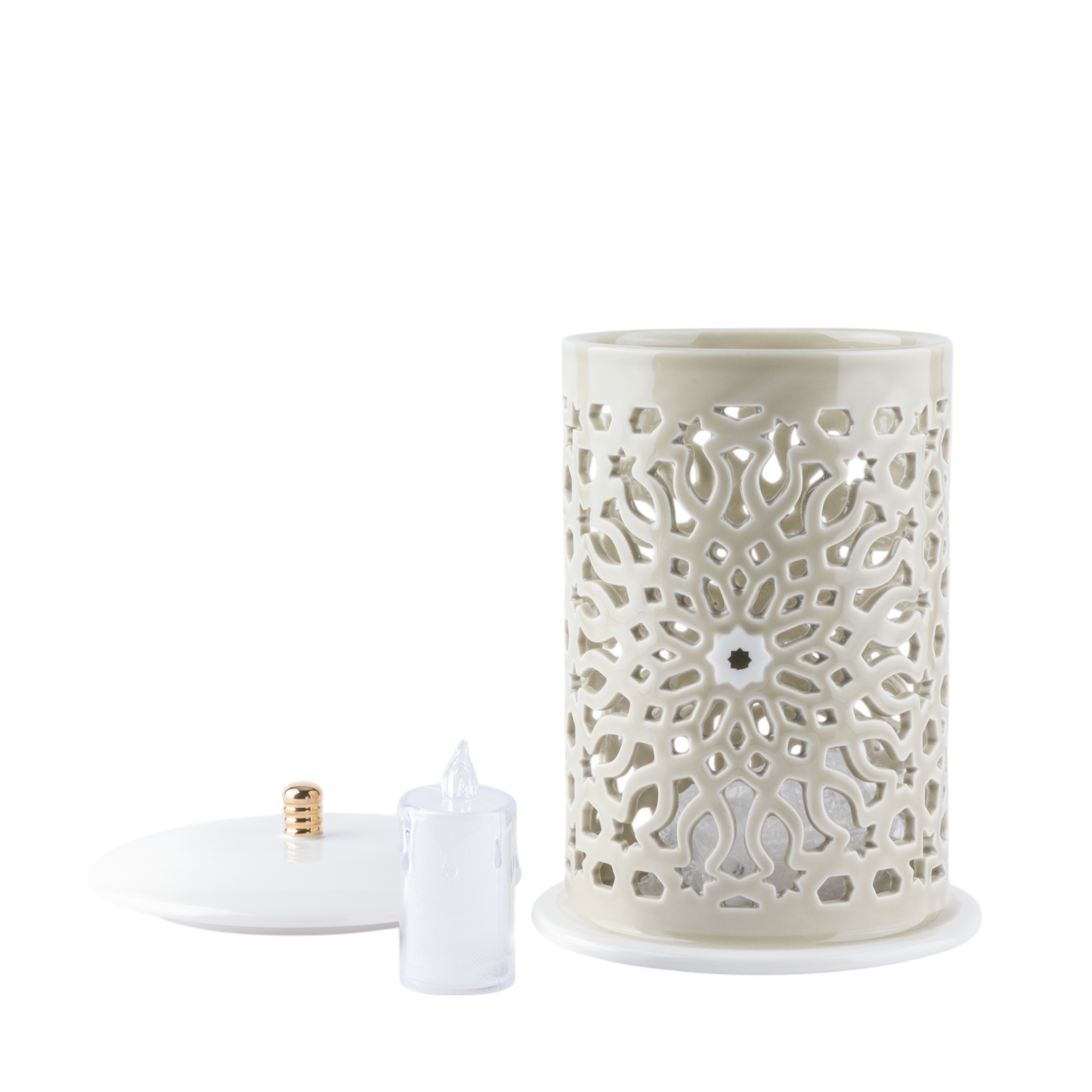 Otantik Asalah Porcelain Decorative Electronic Candleholder with Cutout Detail - 31 cm-household-decor-candleholdersandlanterns-image-3