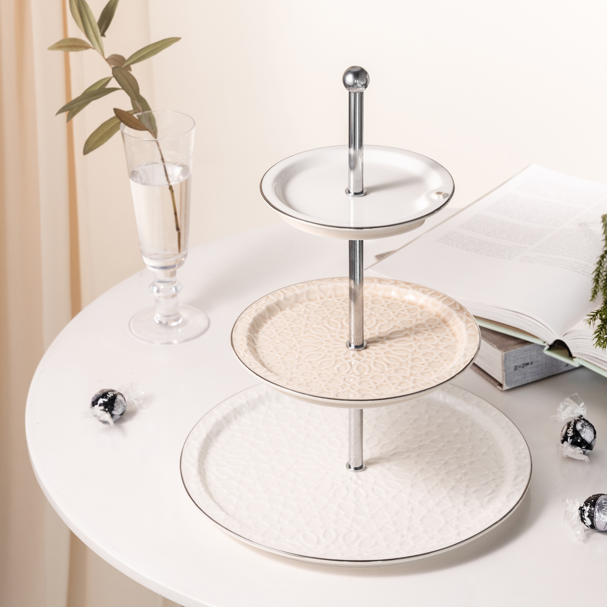 Otantik Asalah 3-Tier Porcelain Cake Stand -  14x27x9 cms-household-dining-serveware-cakestands-image-1