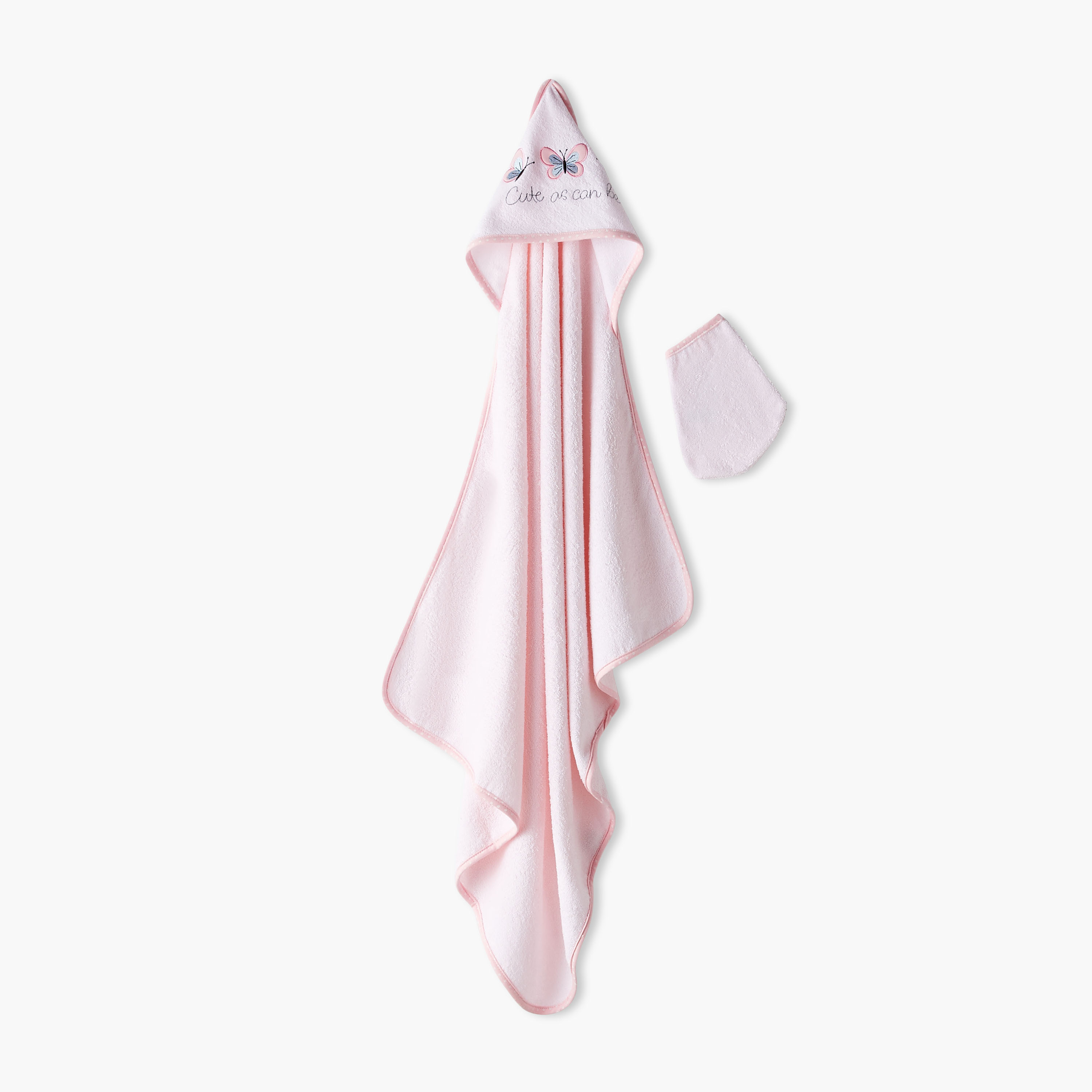 Juniors Butterfly Embroidered Hooded Towel and Wash Mitten Set-baby-bathandcare-towels-image-1