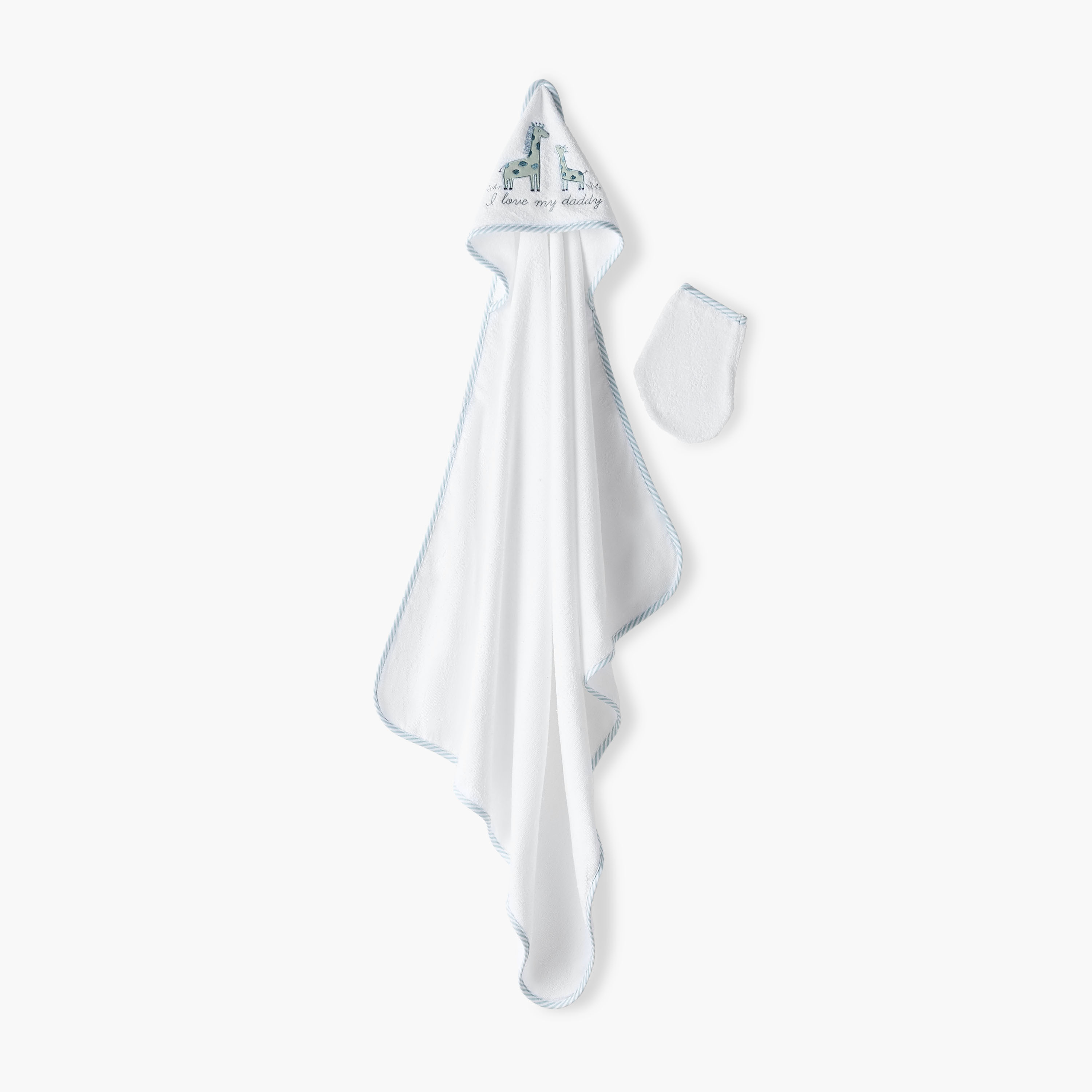 طقم منشفة مطرزة بزخارف زرافة وقبعة وقفازات غسيل من جونيورز-baby-bathandcare-towels-image-1