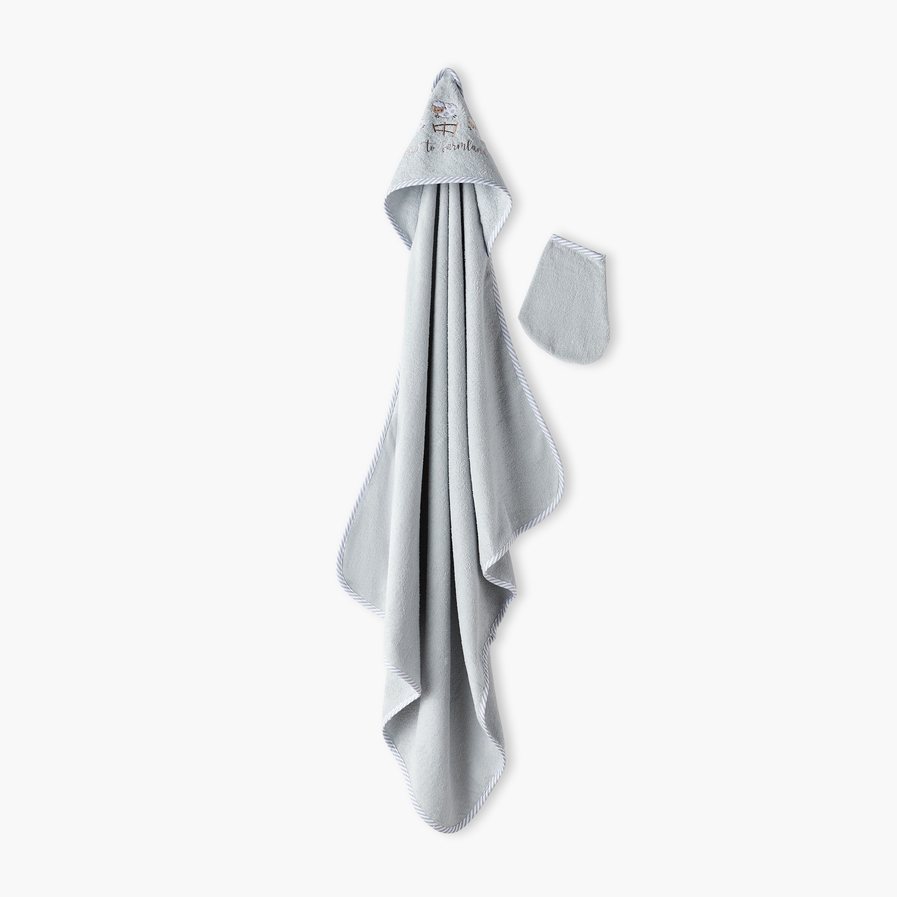Juniors Sheep Embroidered Hooded Towel and Wash Mitten Set-baby-bathandcare-towels-image-1