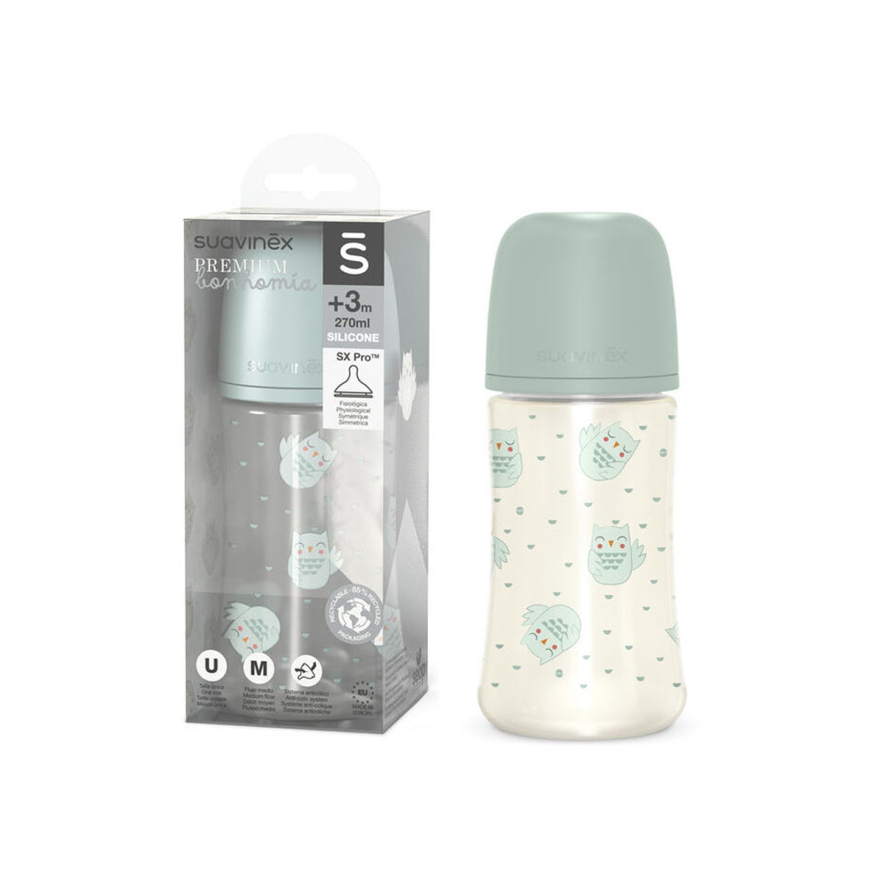 Suavinex Slow Flow BPA Free Feeding Bottle - Owl - Green - 270 ml-baby-feeding-feedingbottles-bottlesandteats-image-3