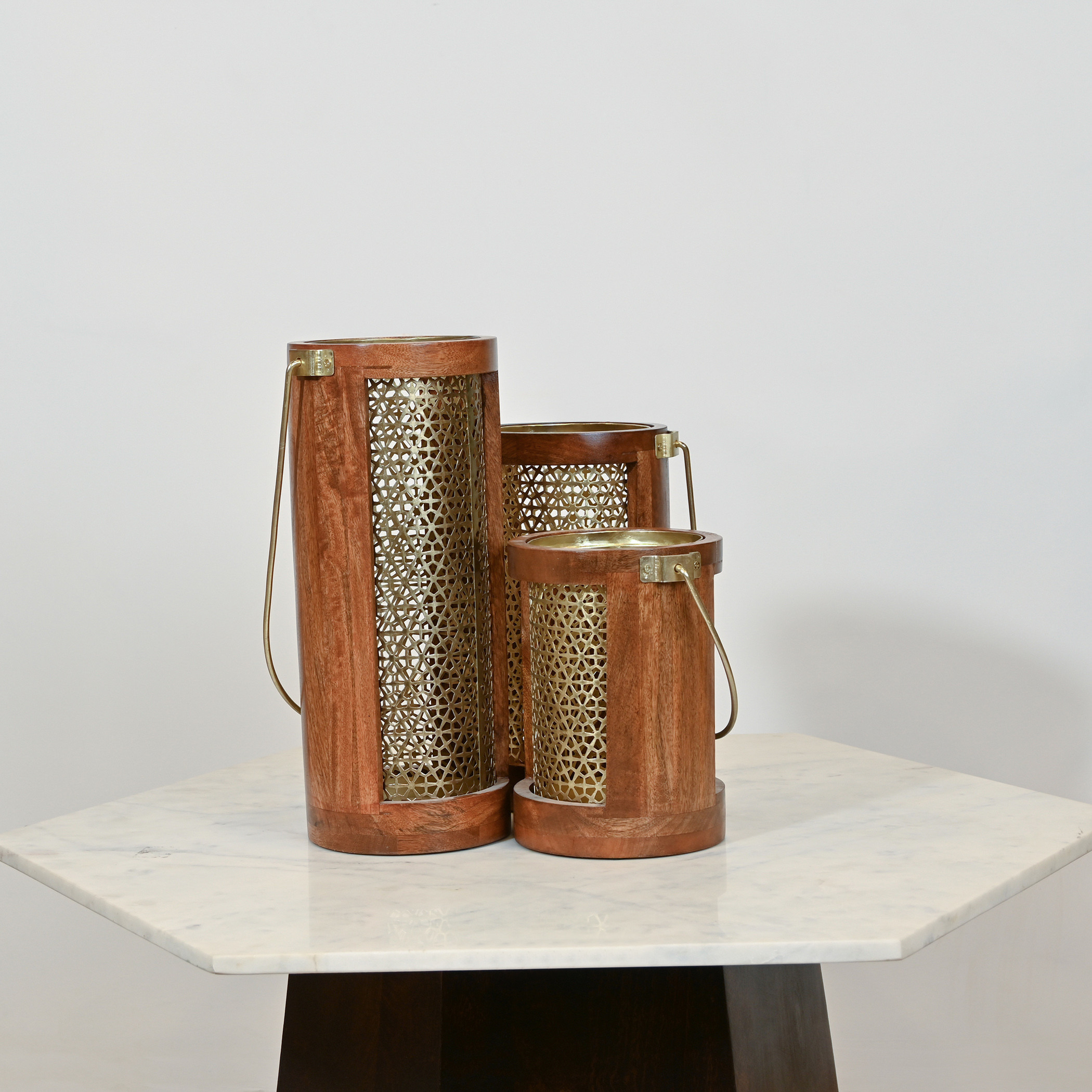 Home Carving Cylindrical Cutwork Lantern with Wooden Detail - 16x39 cms-household-decor-candleholdersandlanterns-image-6