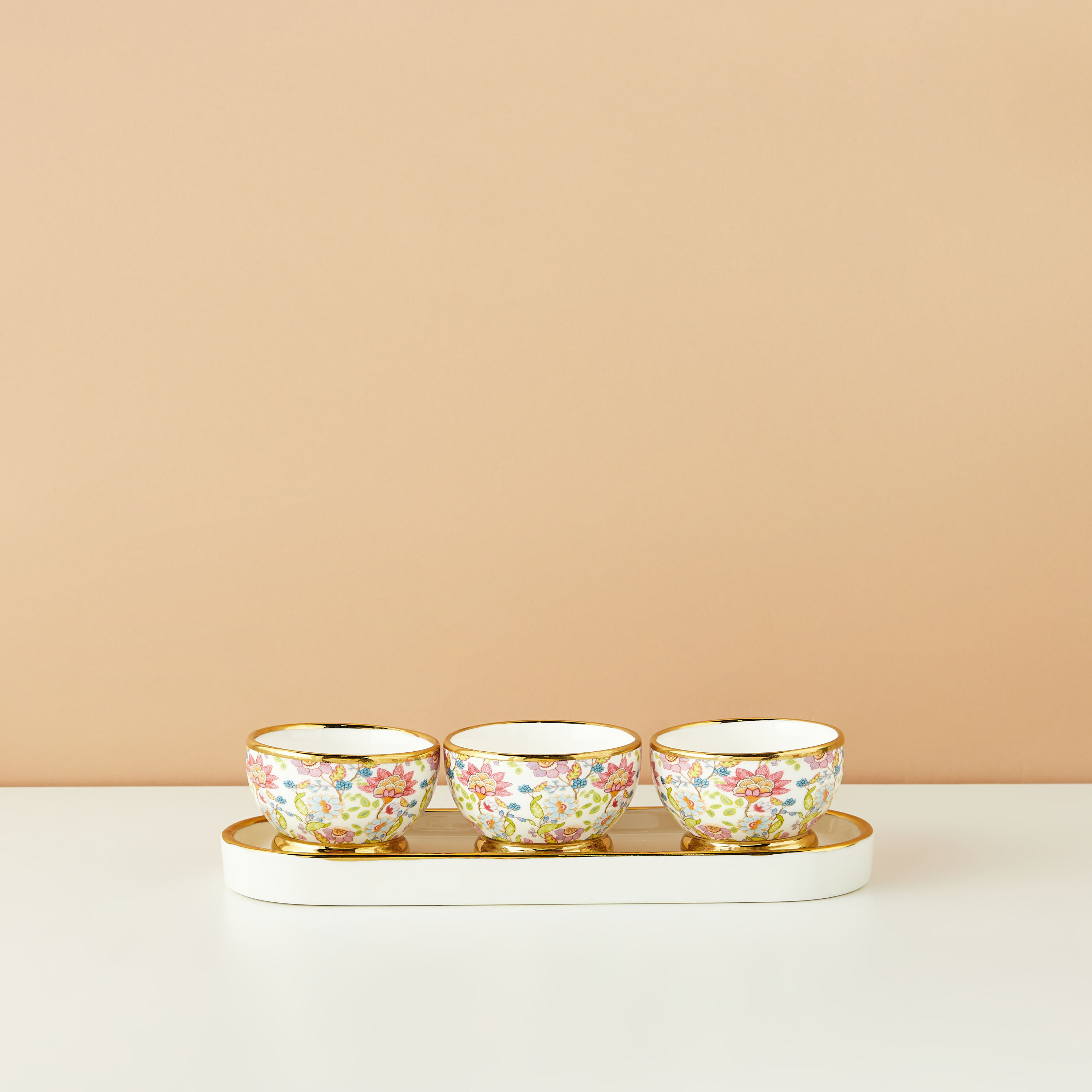 طقم أوعية بورسلان مع صينية 3 قطع بطبعات زهرية صيفية-household-dining-serveware-servingtrays-image-2