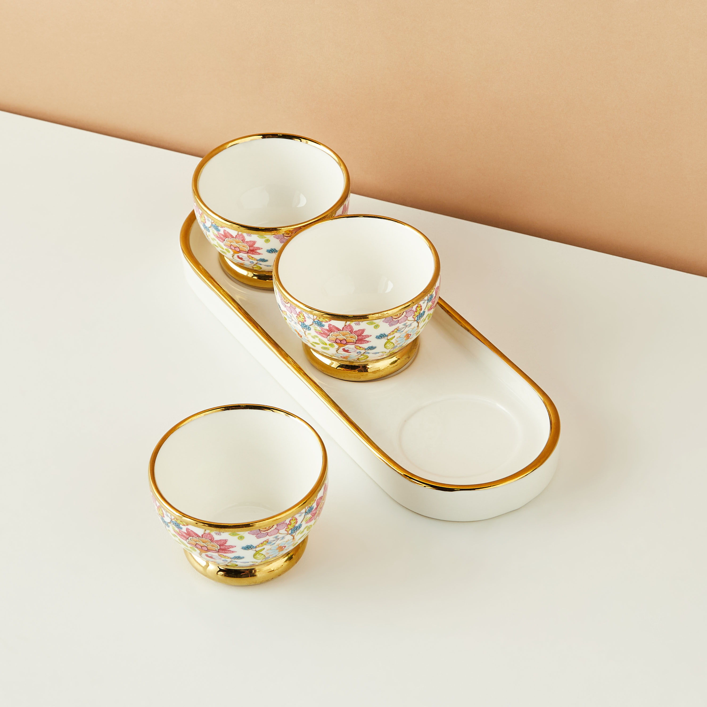 طقم أوعية بورسلان مع صينية 3 قطع بطبعات زهرية صيفية-household-dining-serveware-servingtrays-image-3