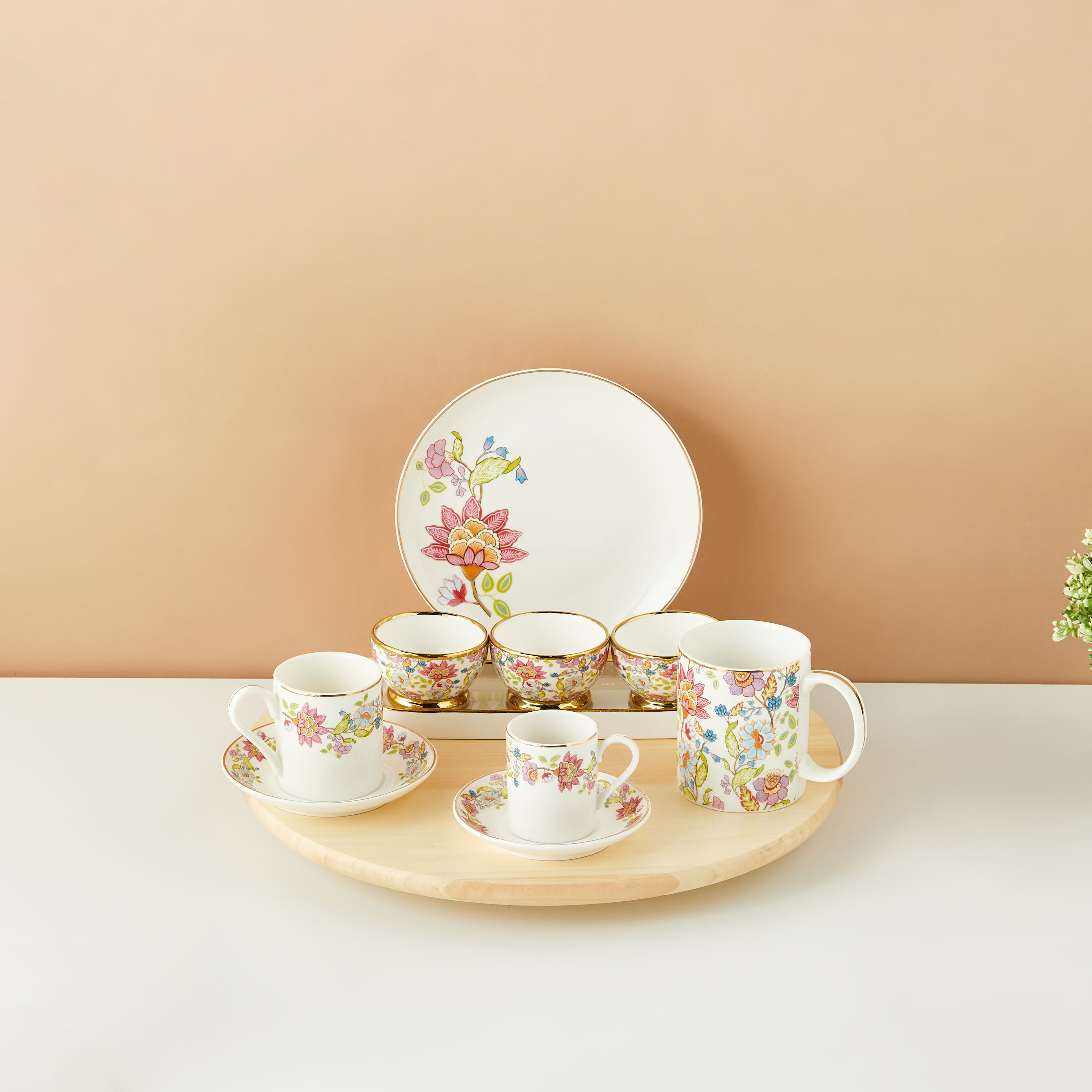 طقم أوعية بورسلان مع صينية 3 قطع بطبعات زهرية صيفية-household-dining-serveware-servingtrays-image-6
