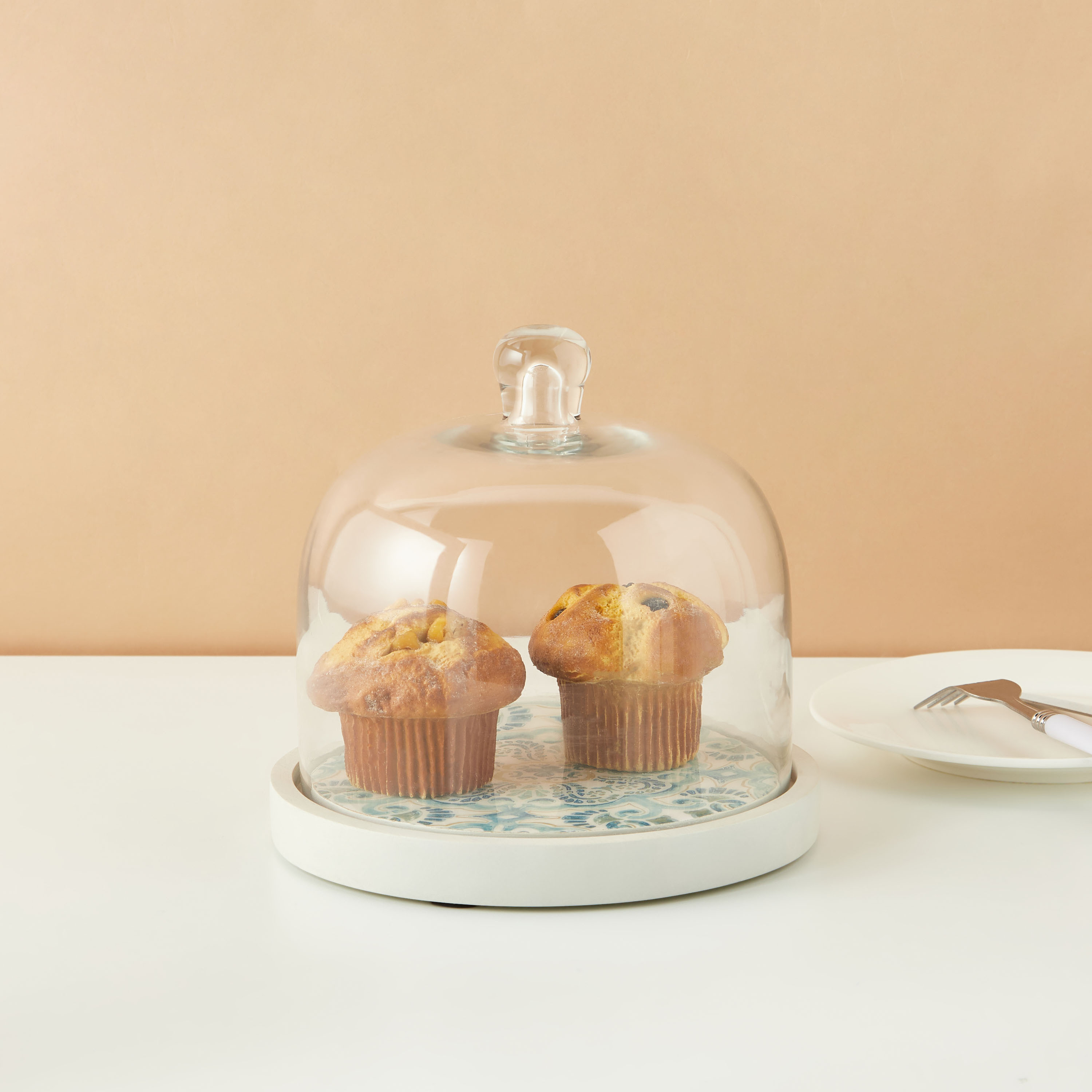 Enamel Coastal Printed Domed Cup Cake Stand - 20 cms-household-dining-serveware-cakestands-image-1