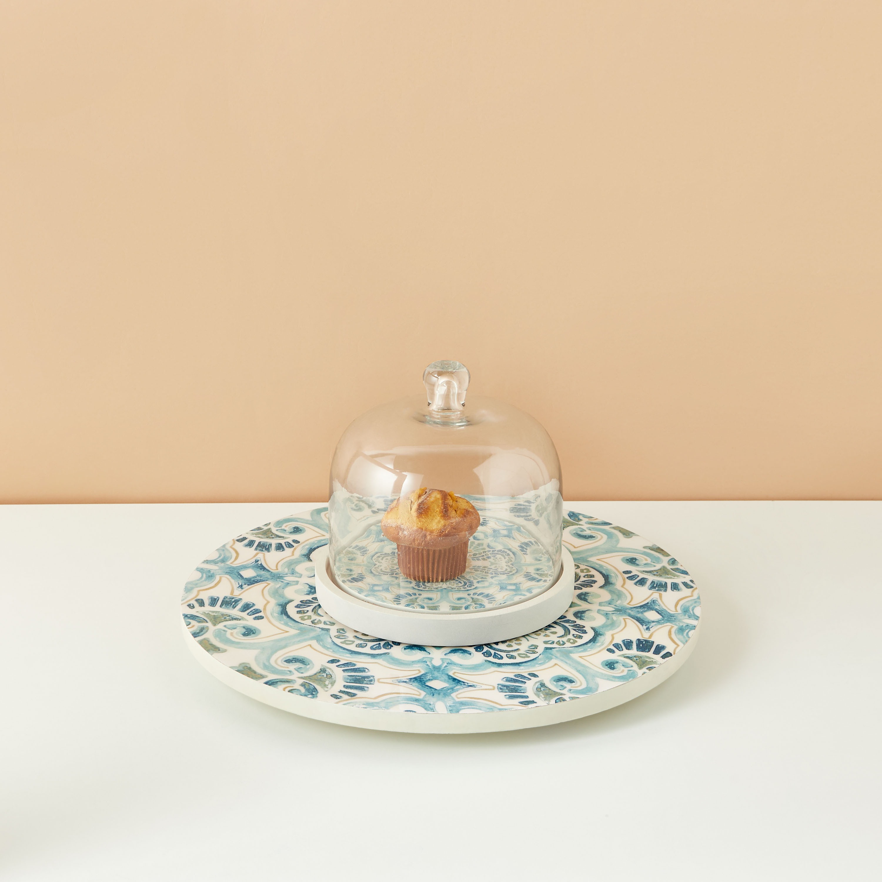 صينية دوارة مطلية بالمينا بنقوش بوهو - 40 سم-household-dining-serveware-servingplatters-image-1