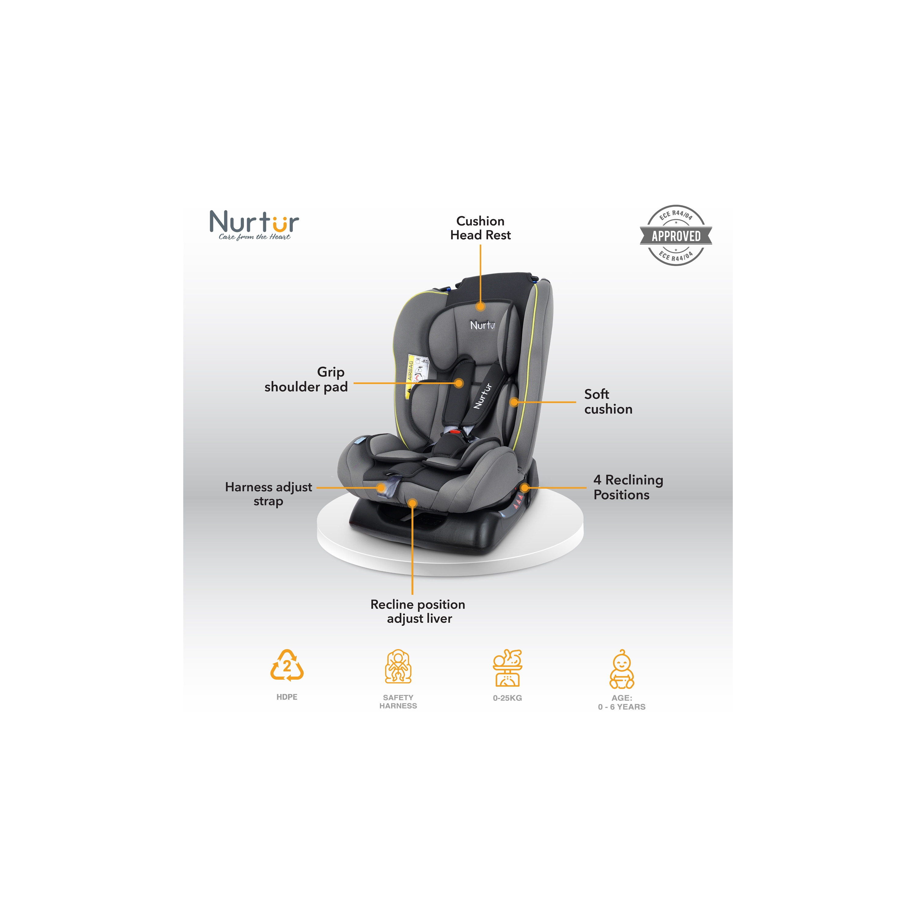 Nurtur Bruno 3-in-1 Slim & Comfortable Car Seat with Safety Harness-baby-gear-carseats-image-2