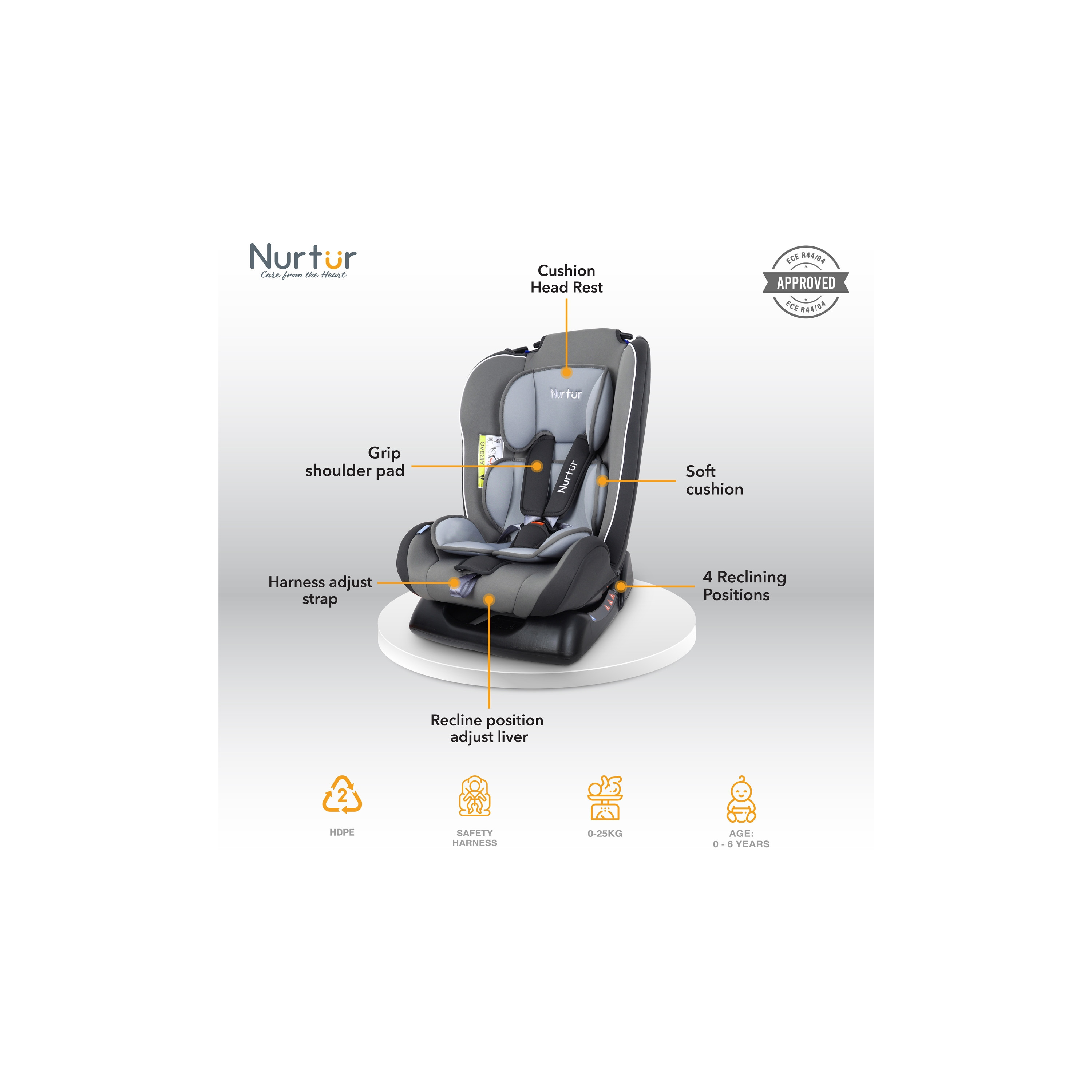 Nurtur Bruno 3-in-1 Slim & Comfortable Car Seat with Safety Harness-baby-gear-carseats-image-7