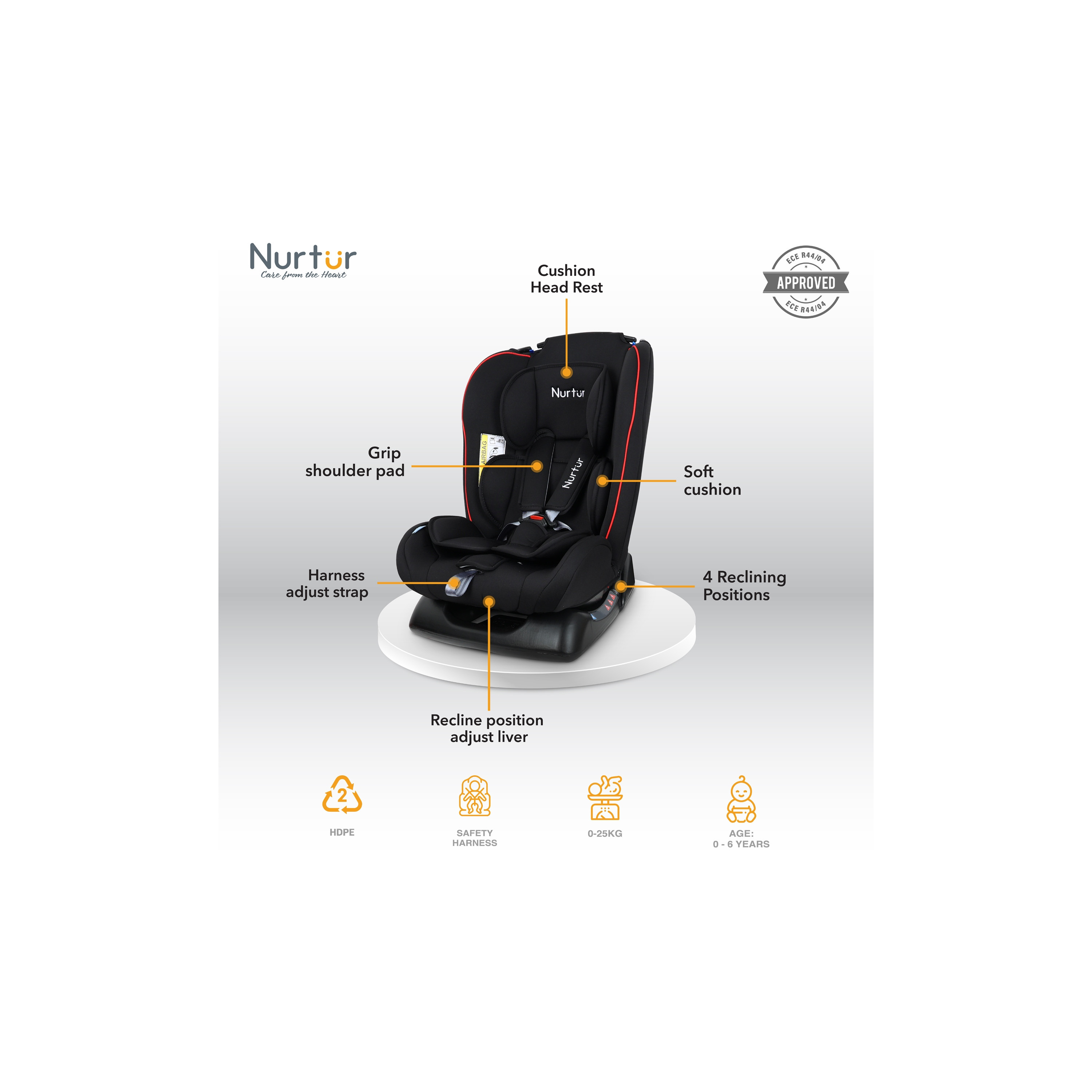 Nurtur Bruno 3-in-1 Slim & Comfortable Car Seat with Safety Harness-baby-gear-carseats-image-2