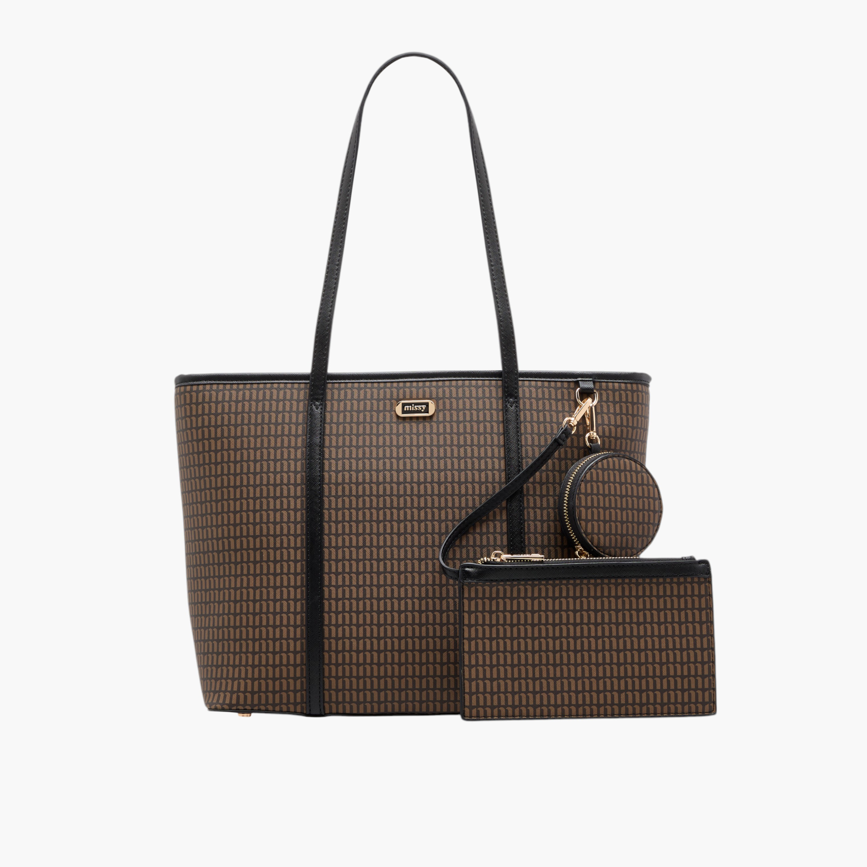 Missy Monogram Print Tote Bag with Double Handle and Pouch-women-bagsandwallets-handbags-image-1