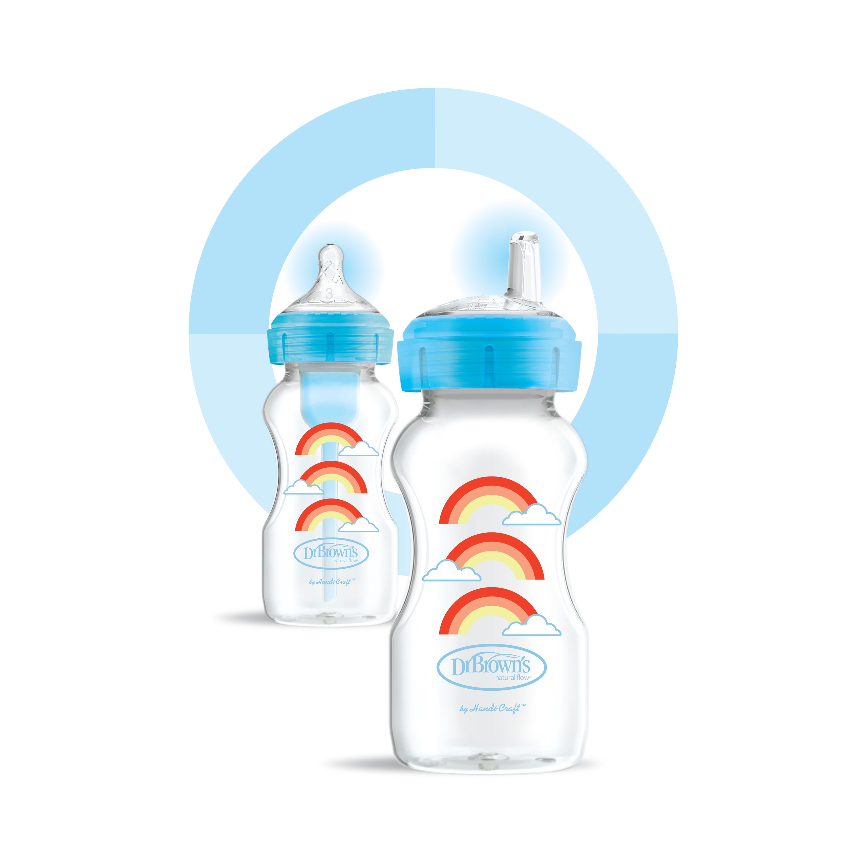 Dr. Brown's Wide Neck Options+ Glass Feeding Bottle with Sippy Spout - Rainbow Blue - 270 ml-baby-feeding-feedingbottles-bottlesandteats-image-2