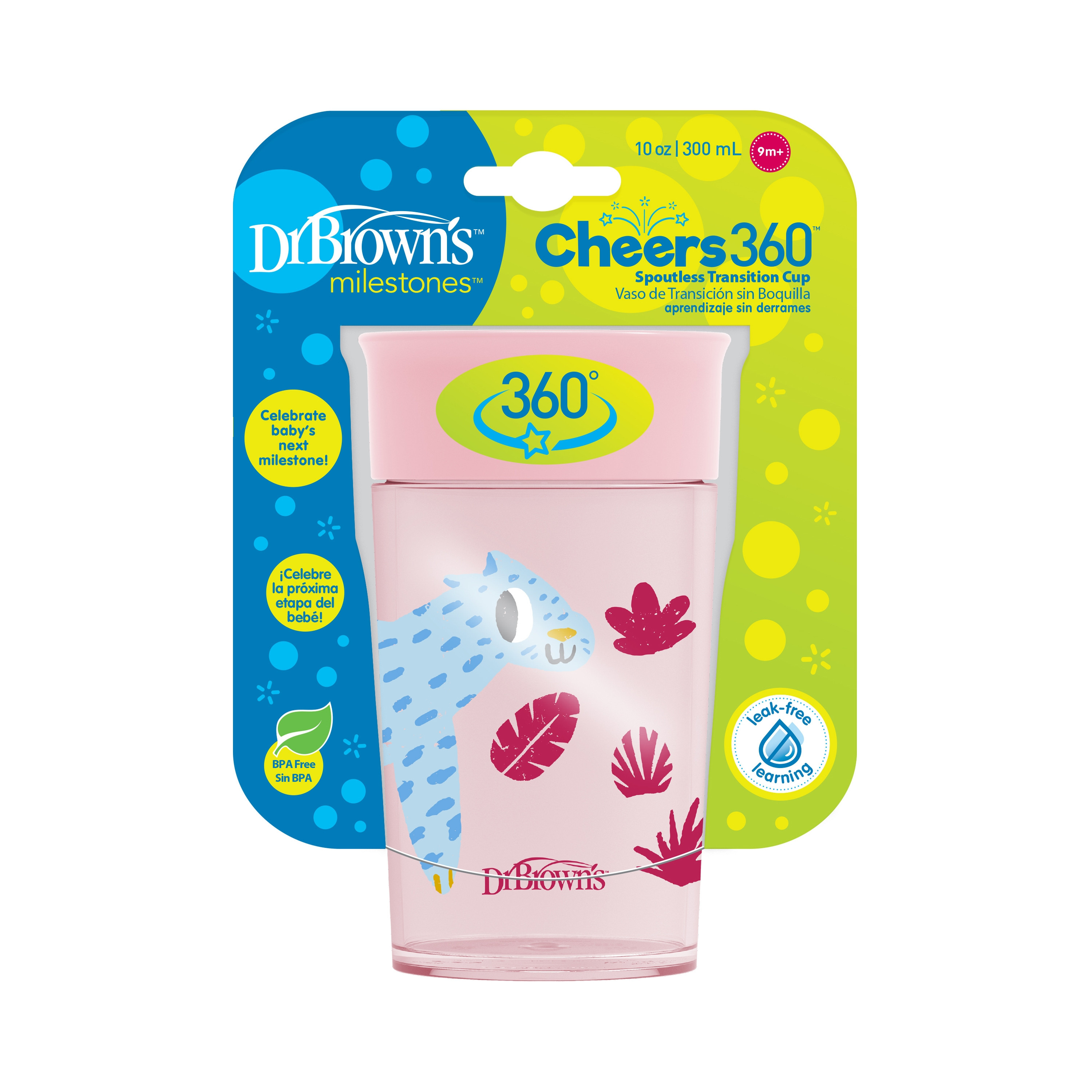 Dr. Brown's Smooth Wall Cheers 360 Spoutless Transition Cup - Pink - 300 ml-baby-feeding-mealtimeessentials-image-3
