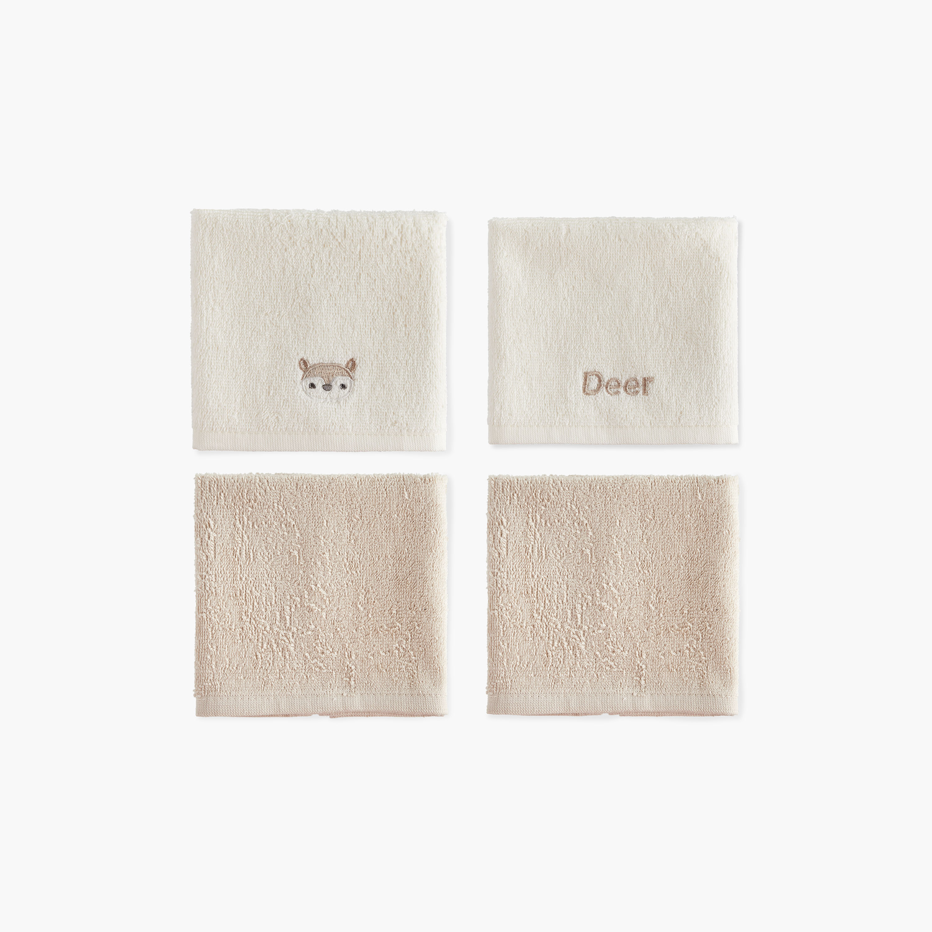 Juniors 4-Piece Deer Embroidered Wash Cloth Set - 26x26 cm-baby-bathandcare-towels-image-1