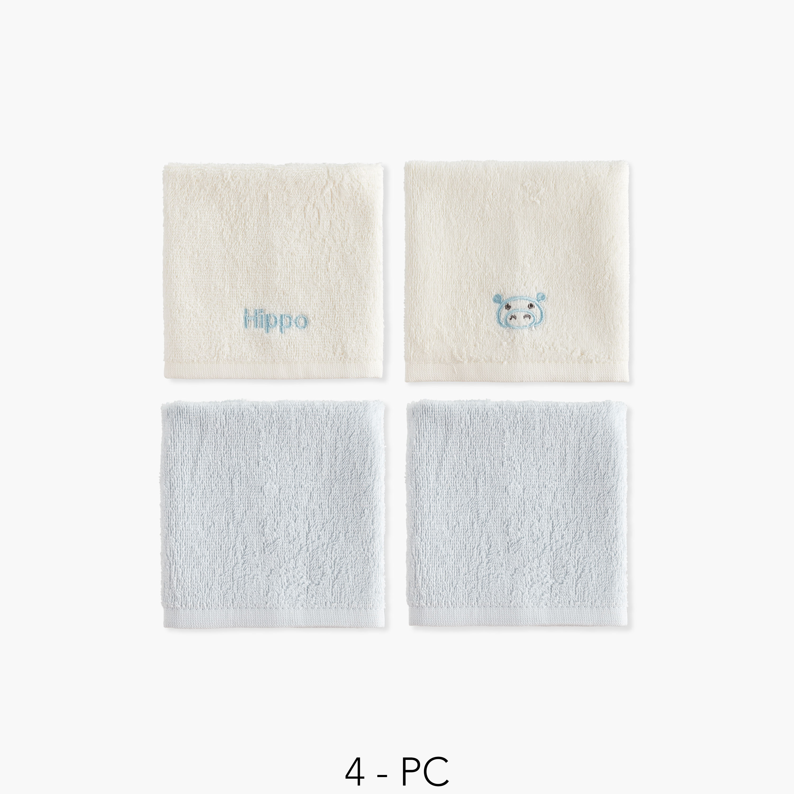 Juniors 4-Piece Hippo Embroidered Wash Cloth Set - 26x26 cm-baby-bathandcare-towels-image-1
