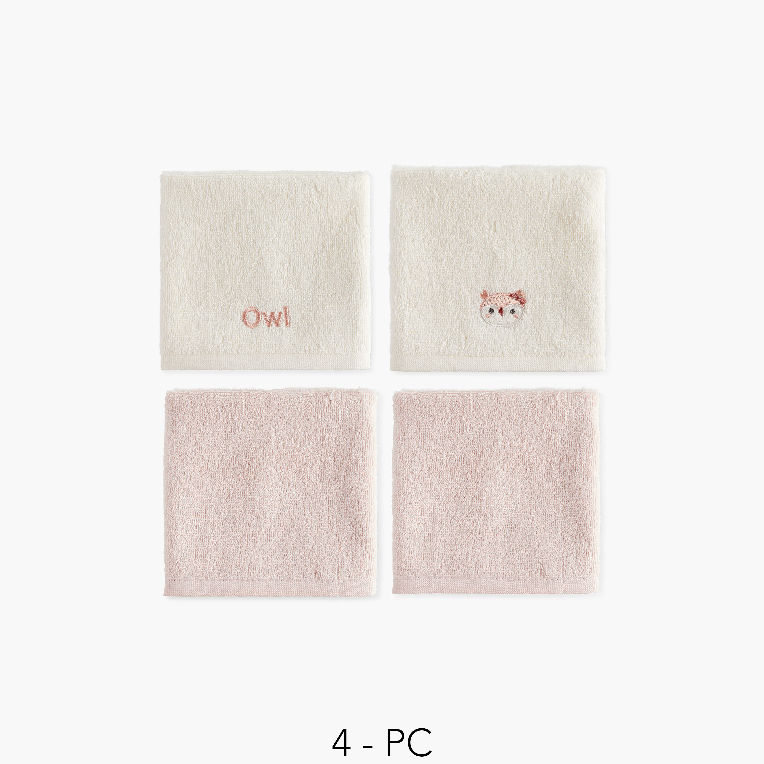 Juniors 4-Piece Owl Embroidered Wash Cloth Set - 26x26 cm-baby-bathandcare-towels-image-1