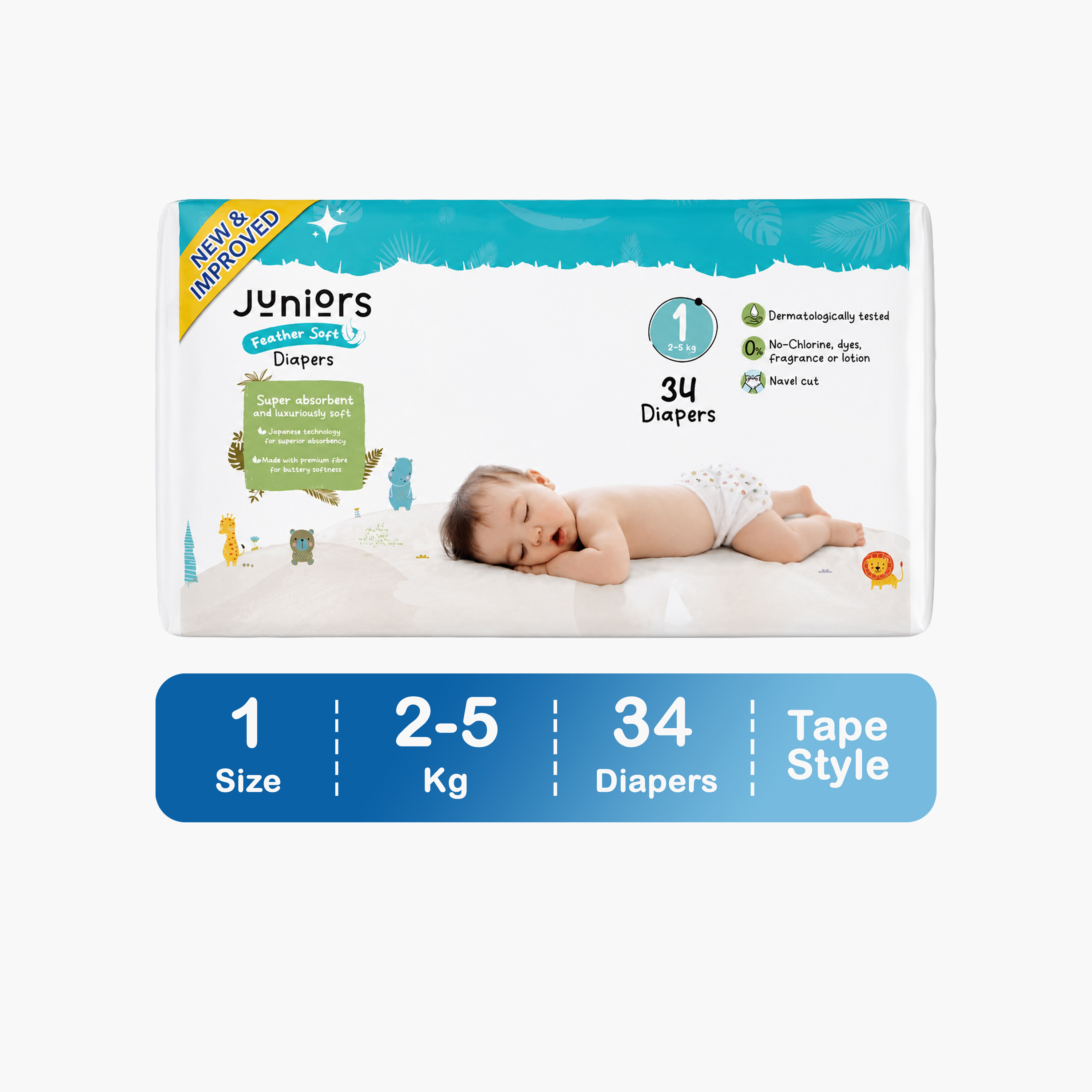 Juniors 34-Piece Tape Style Diapers Size 1 (2-5 kg) Feather Soft Value Pack-baby-diapering-diapers-image-1