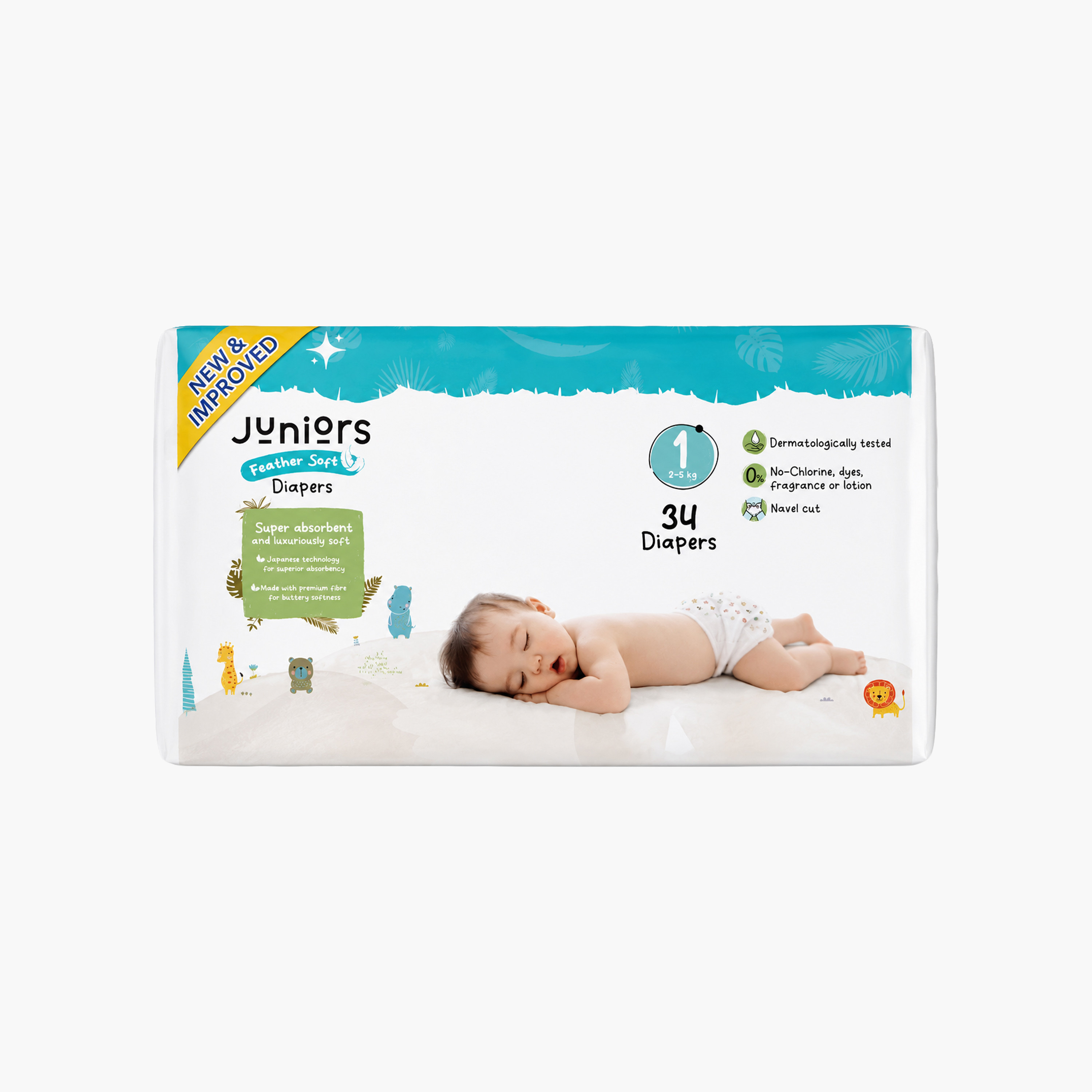 Juniors 34-Piece Tape Style Diapers Size 1 (2-5 kg) Feather Soft Value Pack-baby-diapering-diapers-image-2