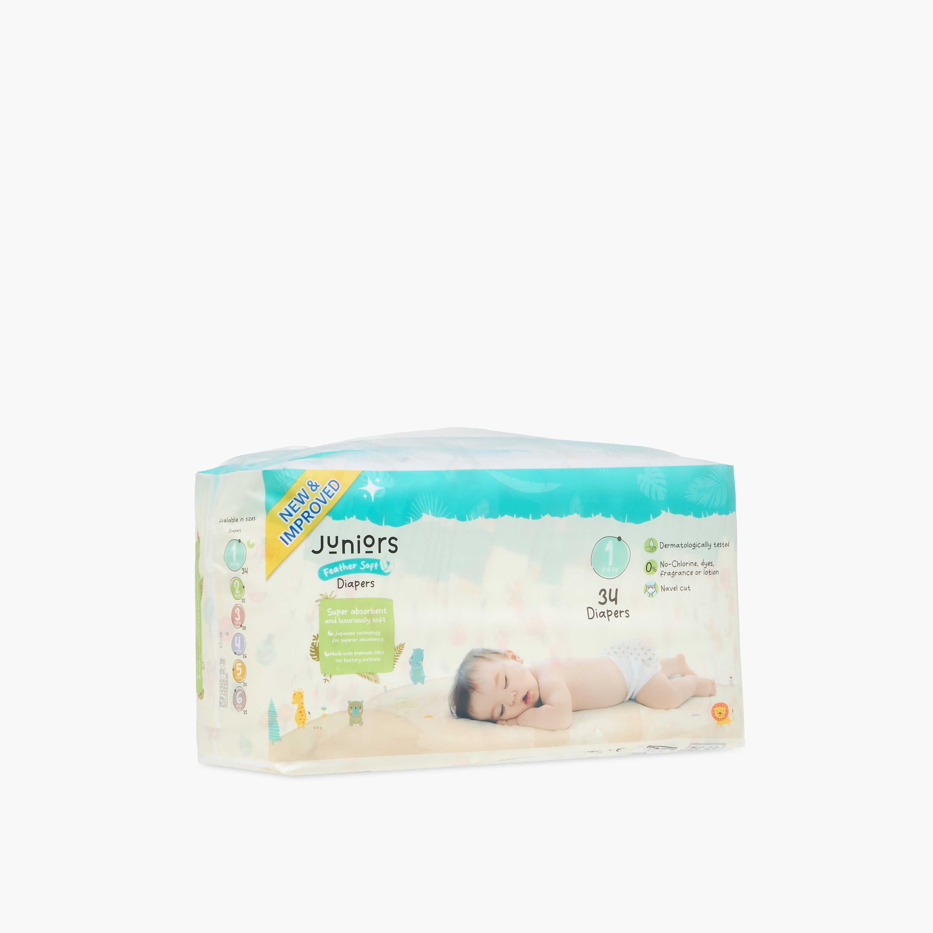 Juniors 34-Piece Tape Style Diapers Size 1 (2-5 kg) Feather Soft Mega Value Pack-baby-diapering-diapers-image-1
