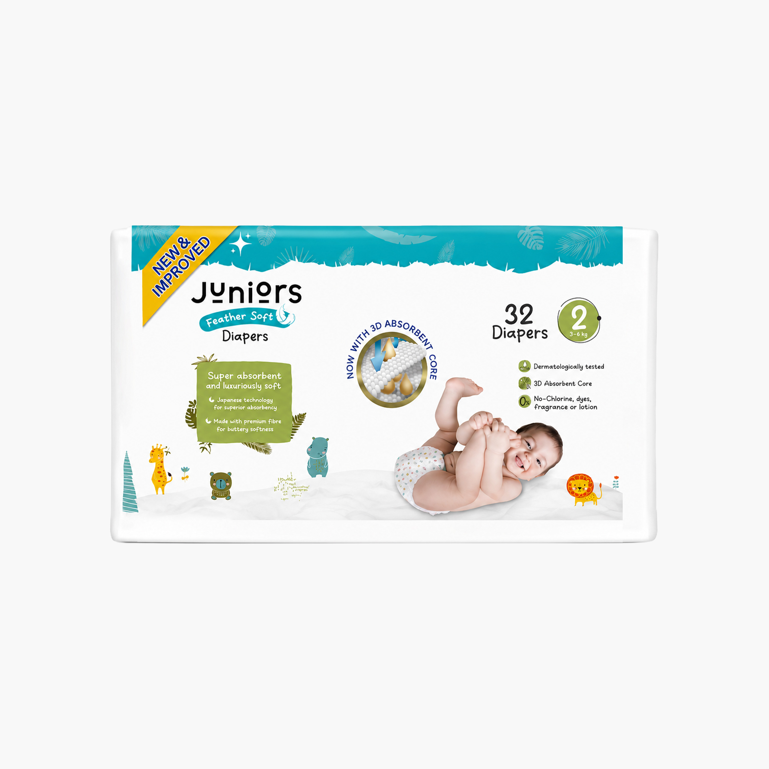 عبوة حفاضات اقتصادية فائقة النعومة 32 قطعة مقاس 2 بشريط لاصق من جونيورز - 3-6 كجم-baby-diapering-diapers-image-2