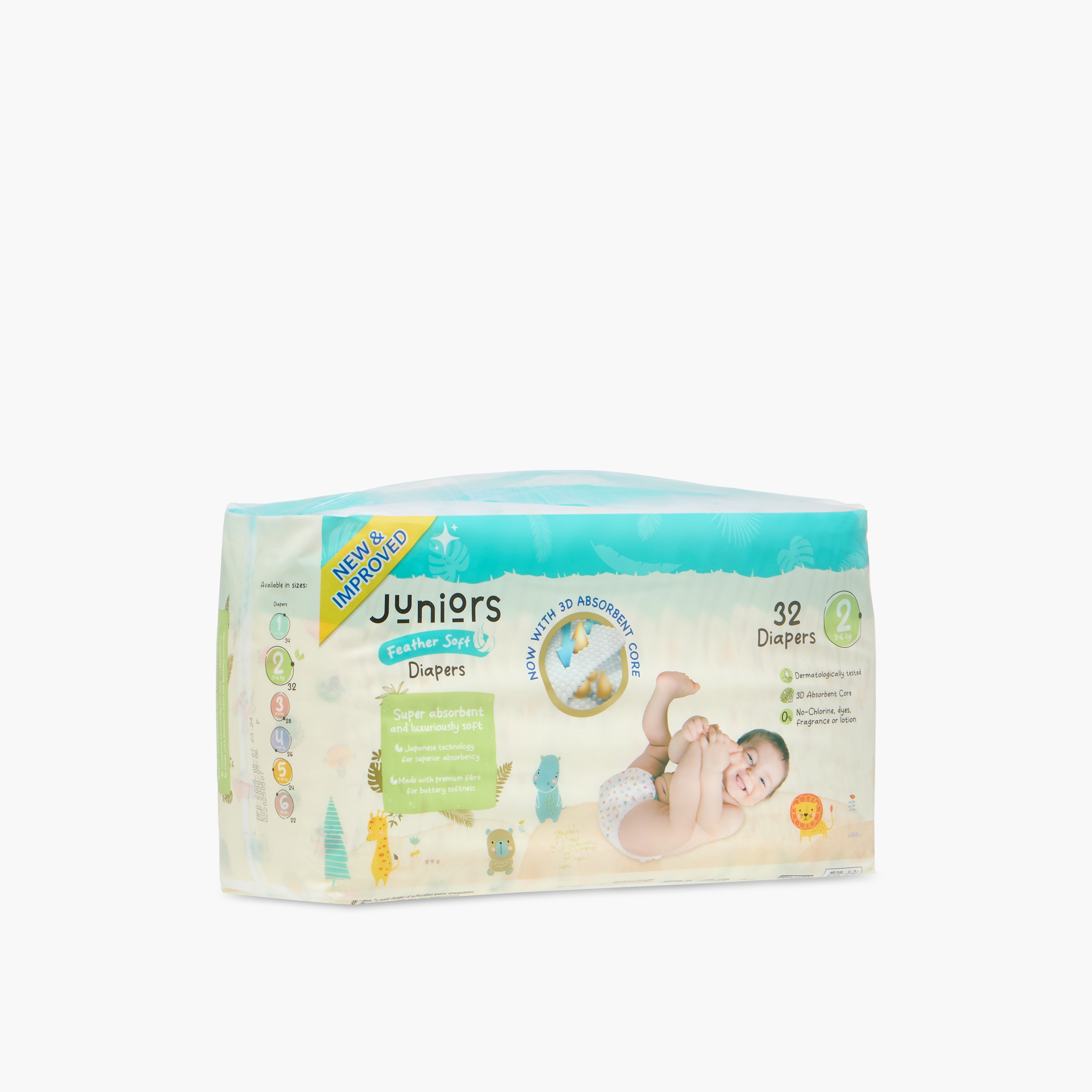 Juniors 32-Piece Tape Style Diapers Size 2 (3 -6 kg) Feather Soft Mega Value Pack-baby-diapering-diapers-image-1