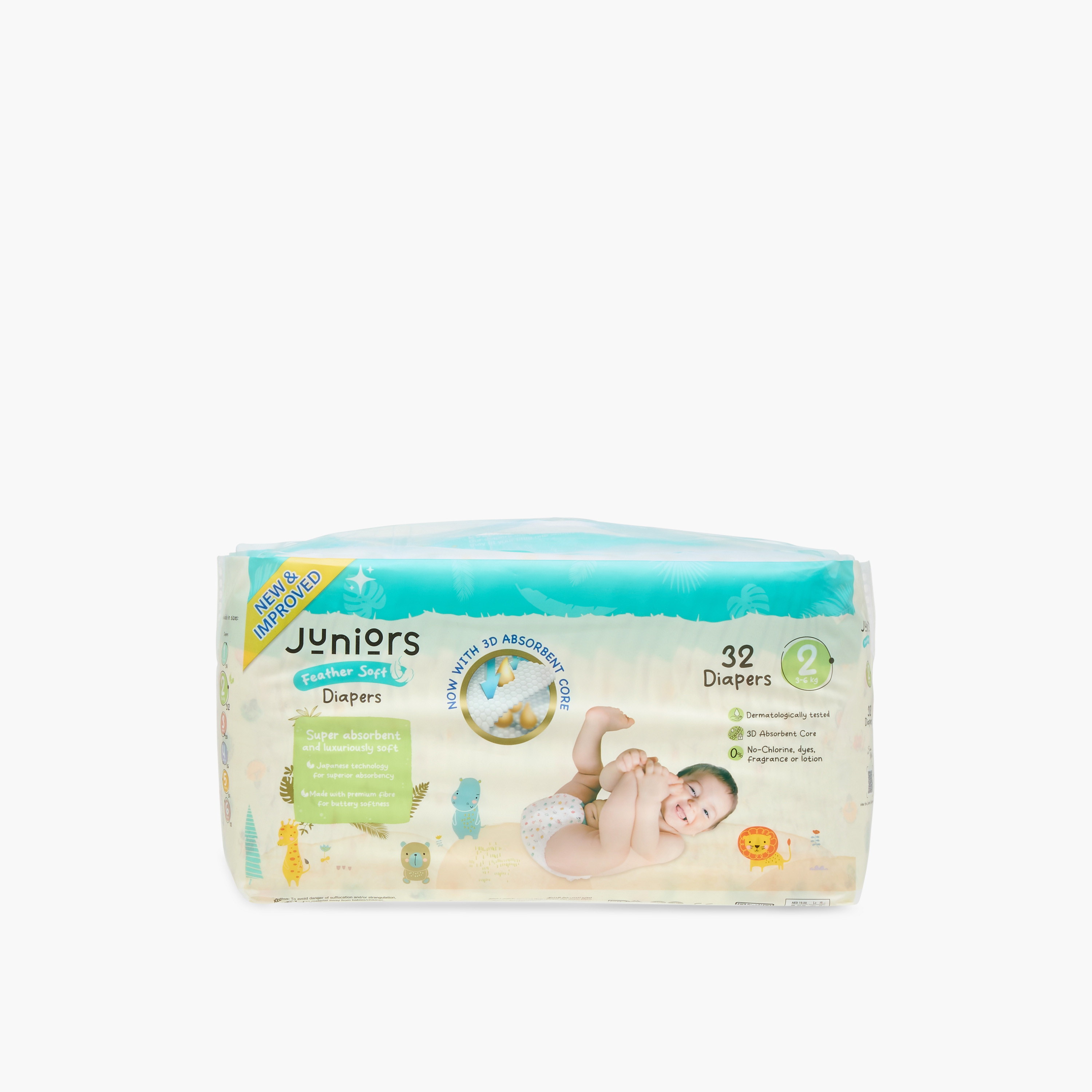 Juniors 32-Piece Tape Style Diapers Size 2 (3 -6 kg) Feather Soft Mega Value Pack-baby-diapering-diapers-image-2