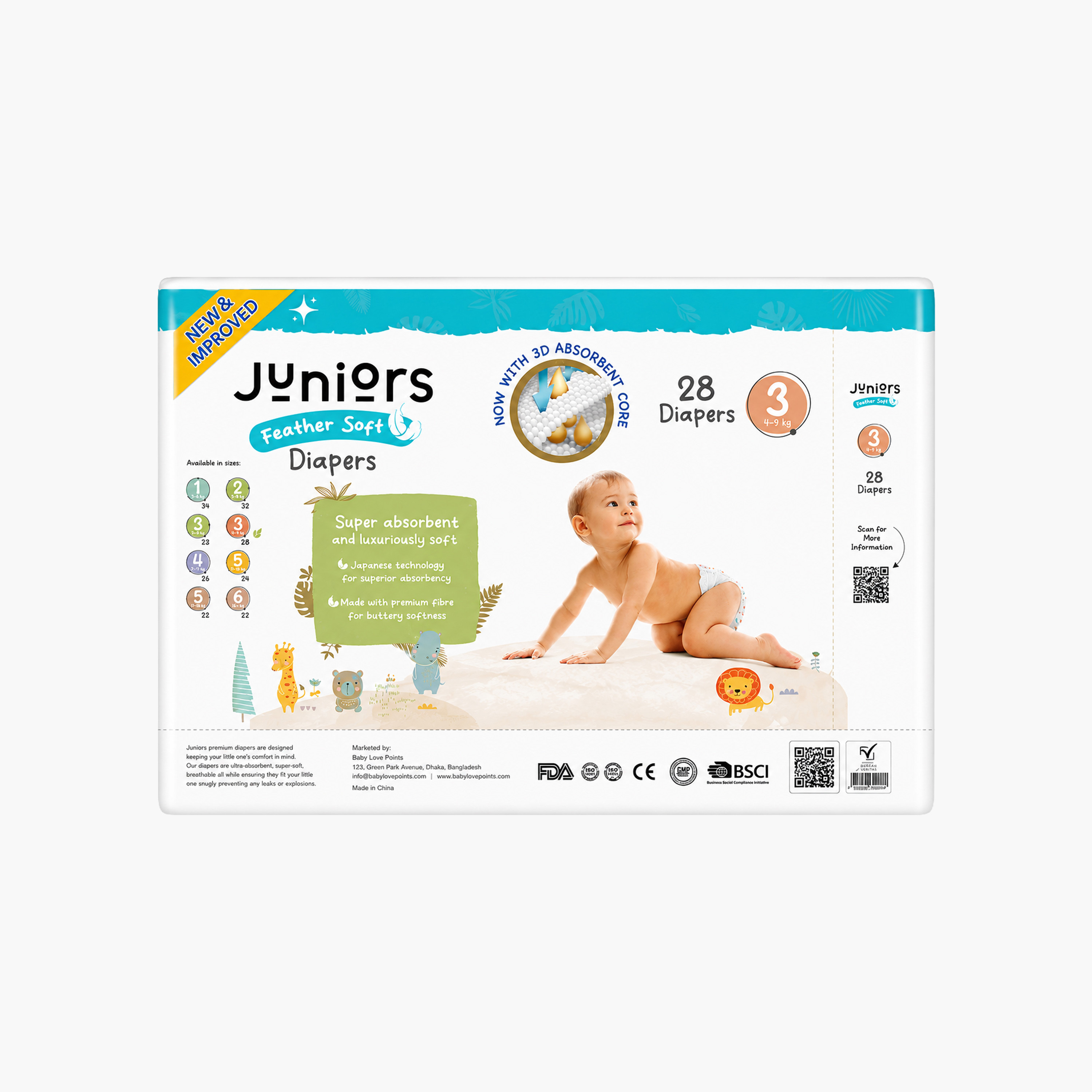 عبوة حفاضات اقتصادية فائقة النعومة 28 قطعة مقاس 3 بشريط لاصق من جونيورز - 4-9 كجم-baby-diapering-diapers-image-2