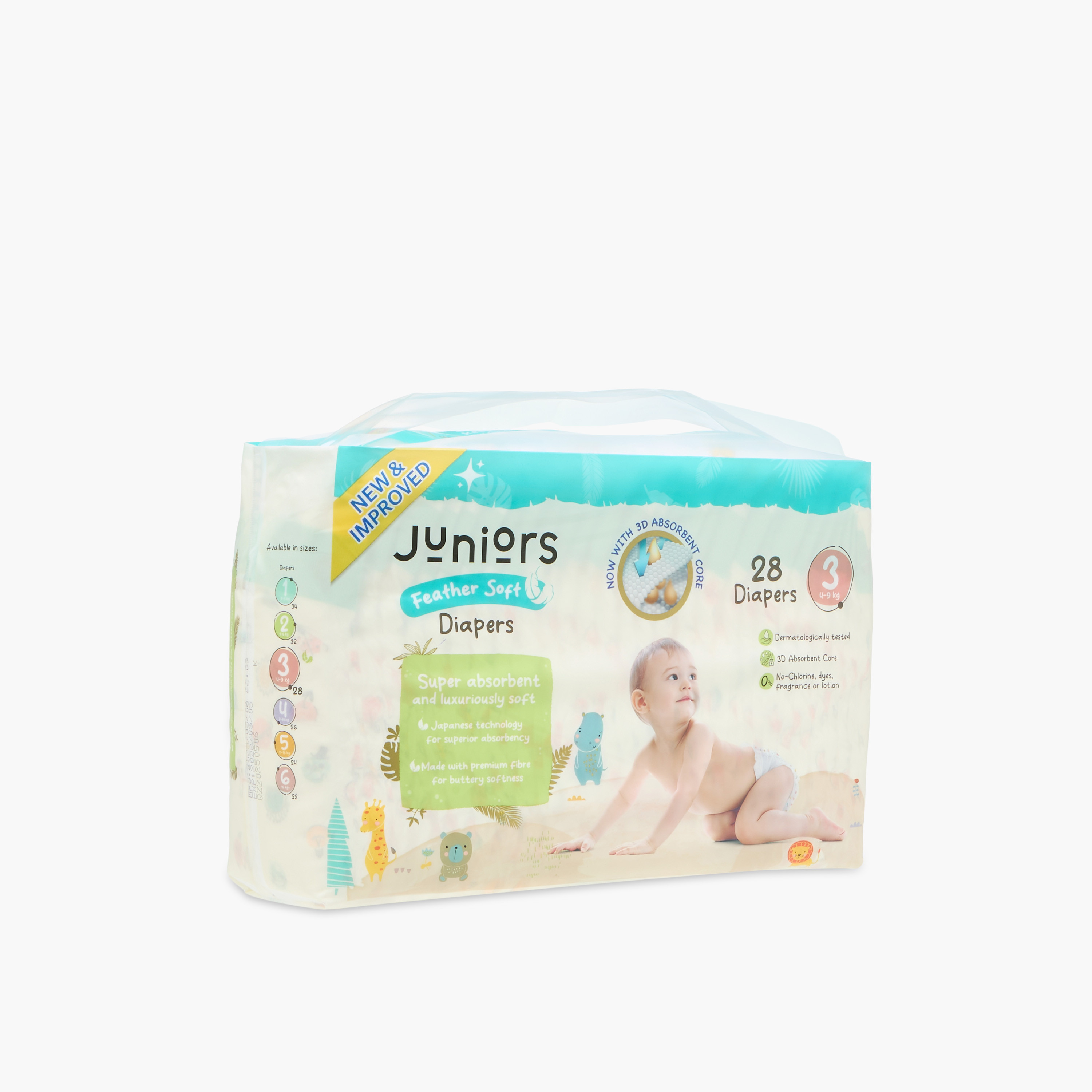Juniors 28-Piece Tape Style Diapers Size 3 (11-18 kg) Feather Soft Mega Value Pack-baby-diapering-diapers-image-1