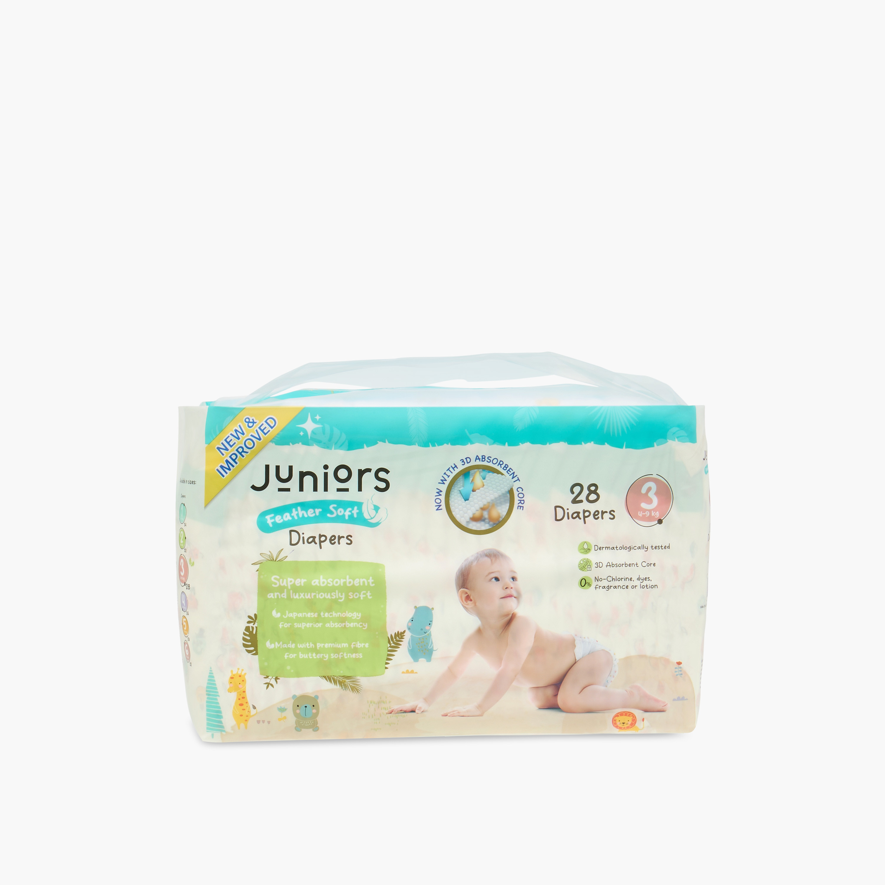Juniors 28-Piece Tape Style Diapers Size 3 (11-18 kg) Feather Soft Mega Value Pack-baby-diapering-diapers-image-2