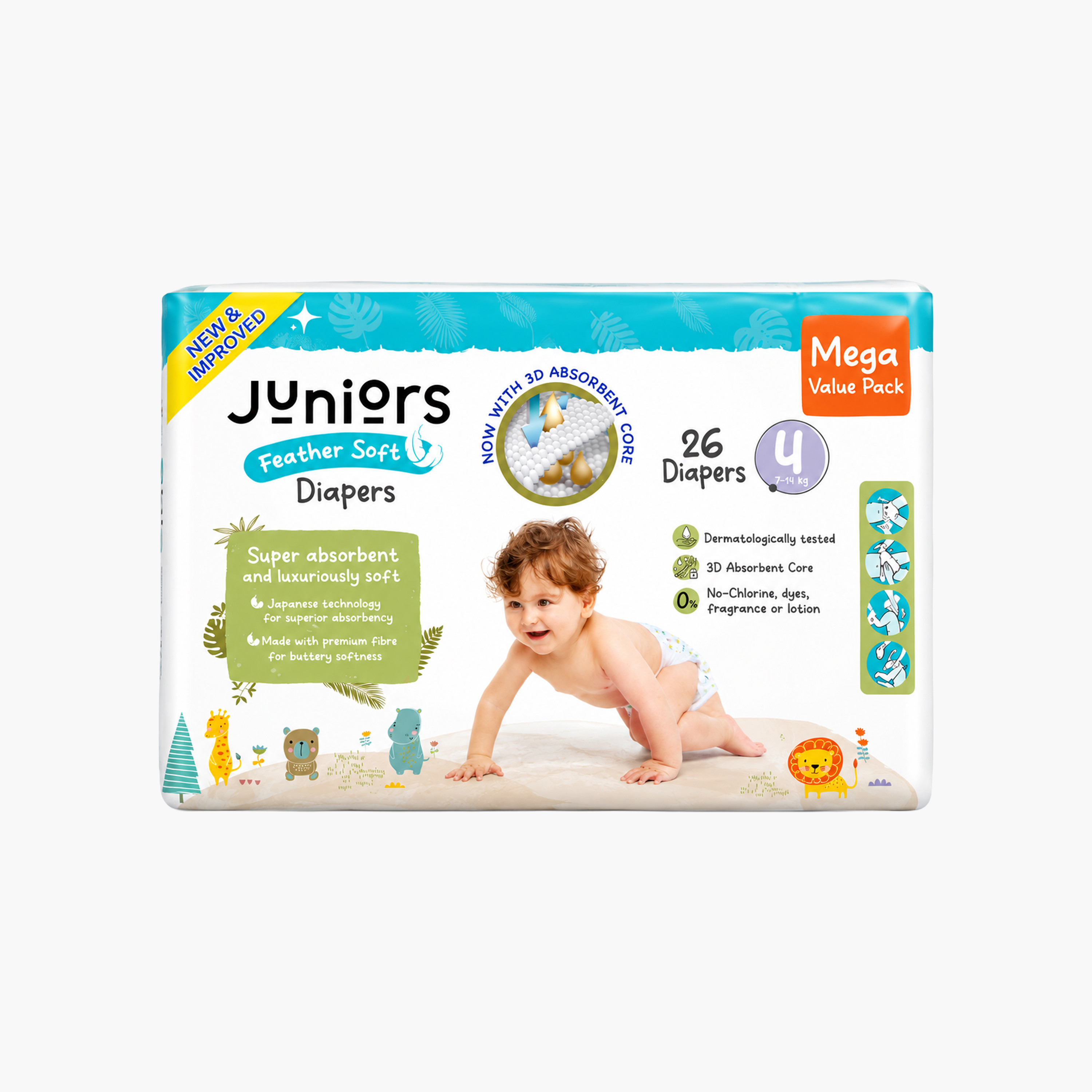 عبوة حفاضات اقتصادية فائقة النعومة 26 قطعة مقاس 4 بشريط لاصق من جونيورز - 7-14 كجم-baby-diapering-diapers-image-2