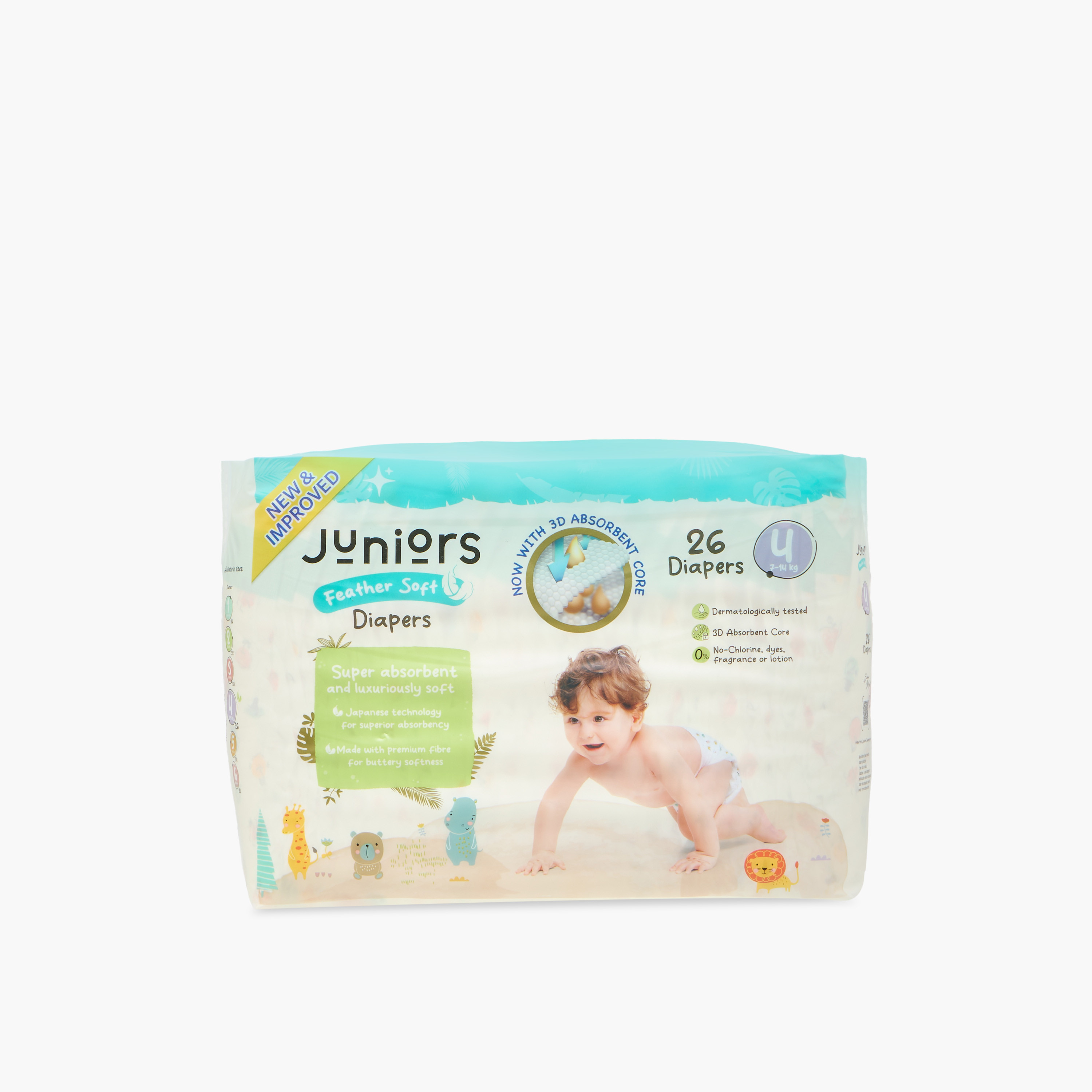Juniors 26-Piece Tape Style Diapers Size 4 (11-18 kg) Feather Soft Mega Value Pack-baby-diapering-diapers-image-2