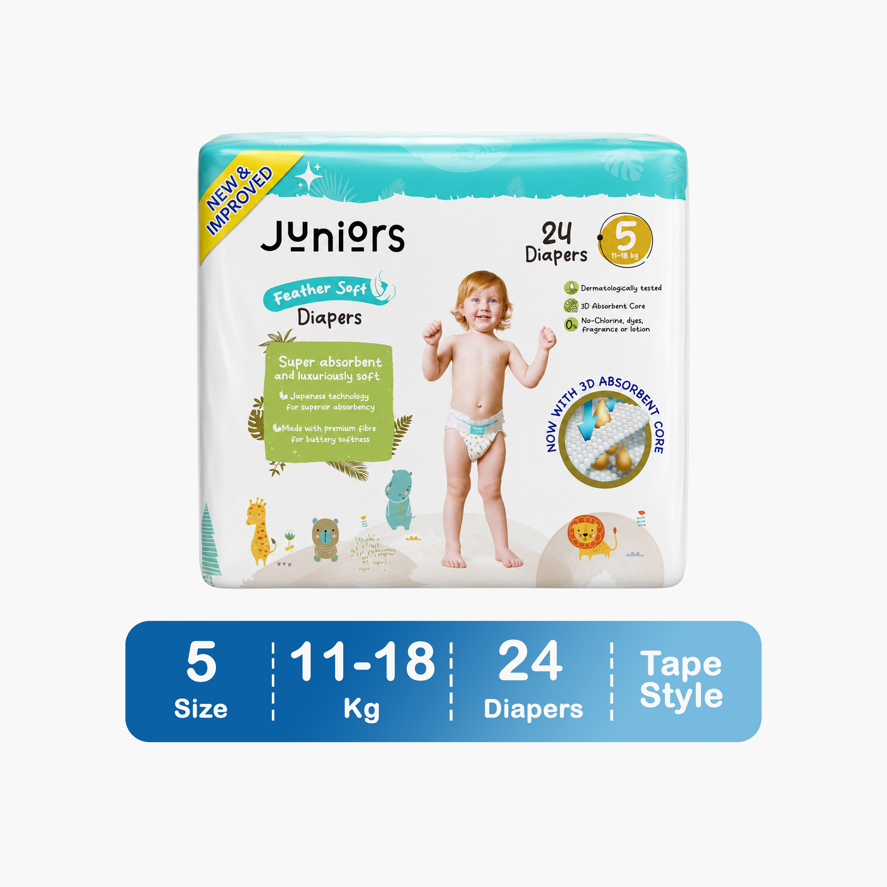 Juniors 24-Piece Tape Style Diapers Size 5 (11-18 kg) Feather Soft Value Pack-baby-diapering-diapers-image-1