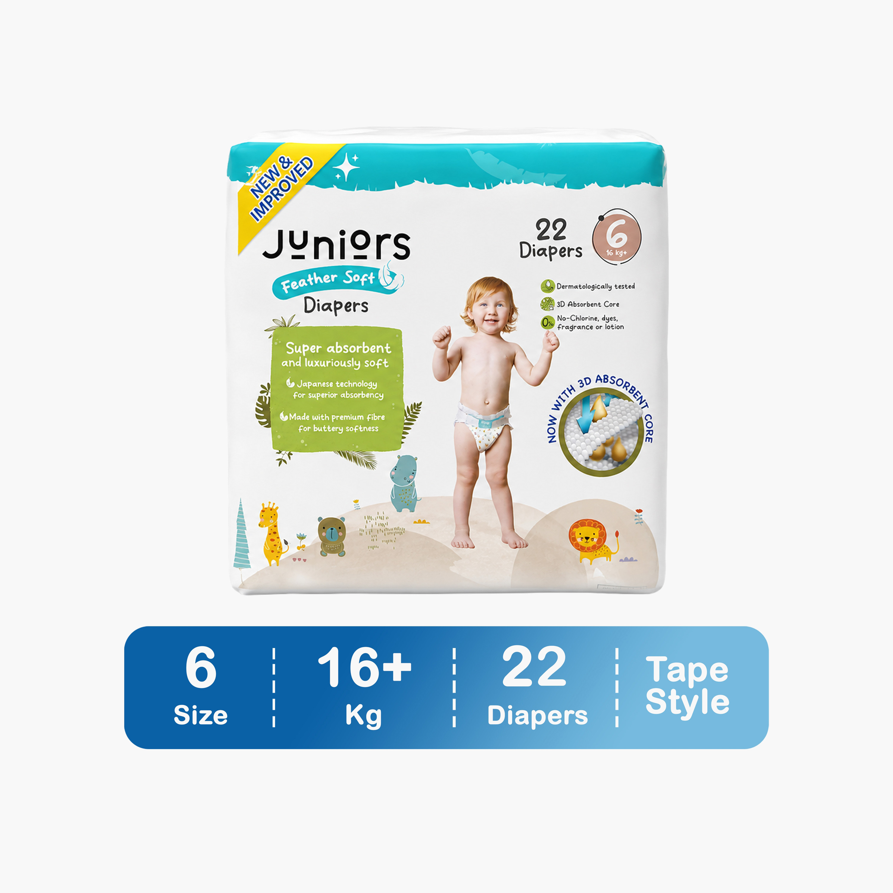 Juniors 22-Piece Tape Style Diapers Size 6 (16+ kg) Feather Soft Value Pack-baby-diapering-diapers-image-1
