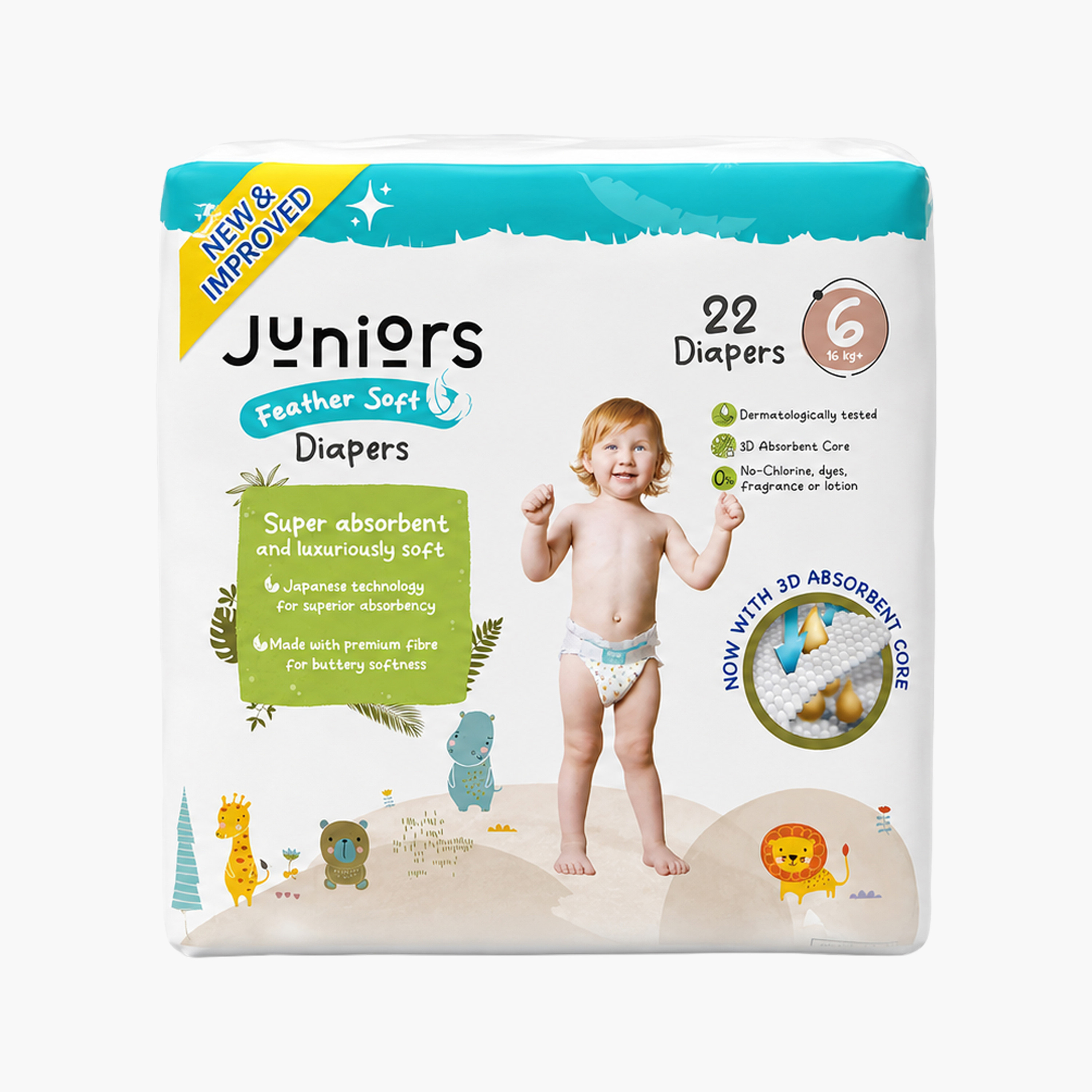 Juniors 22-Piece Tape Style Diapers Size 6 (16+ kg) Feather Soft Value Pack-baby-diapering-diapers-image-2