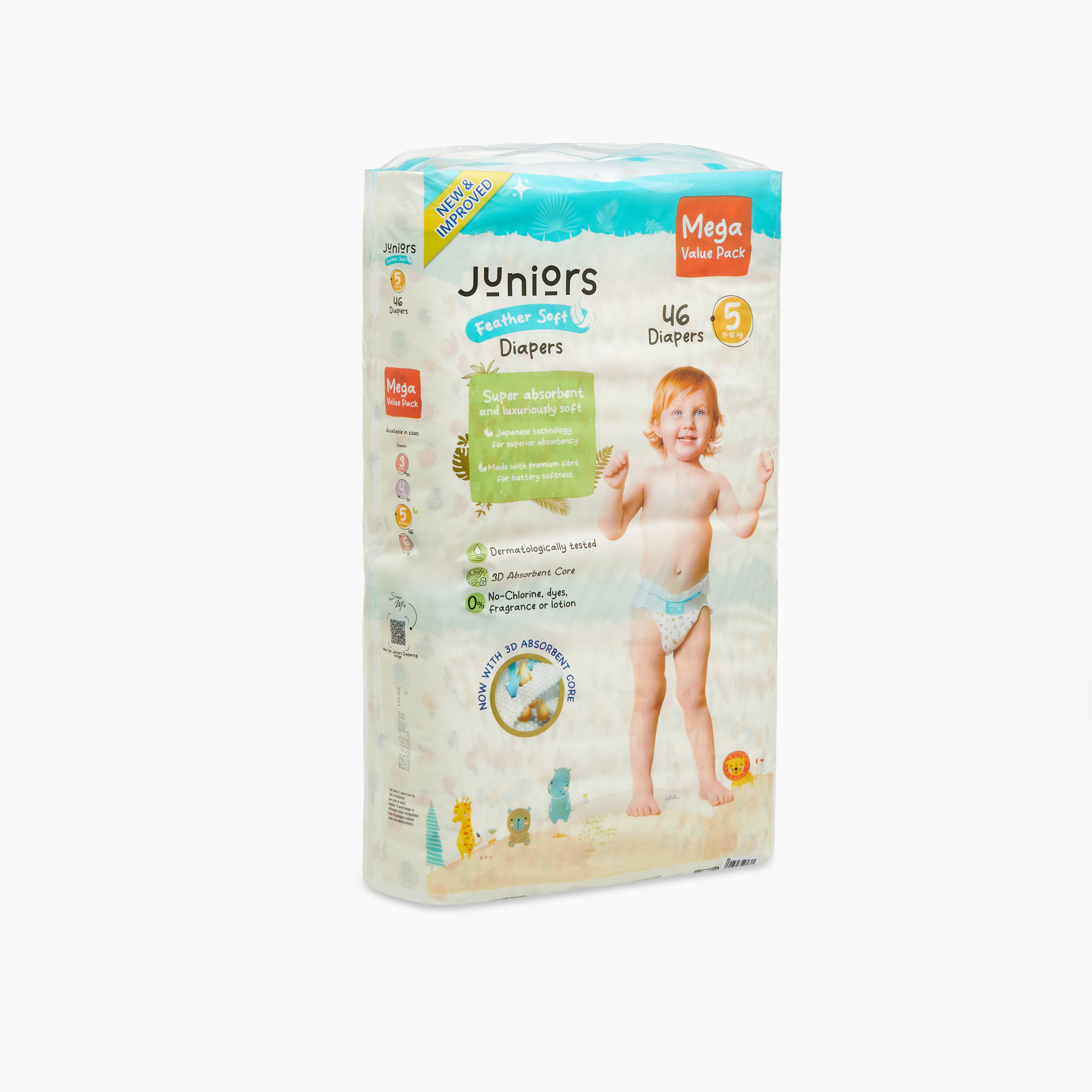 عبوة قيّمة حفاضات بشريط لاصق 46 قطعة نعومة الريش مقاس 5 من جونيورز-baby-diapering-diapers-image-3