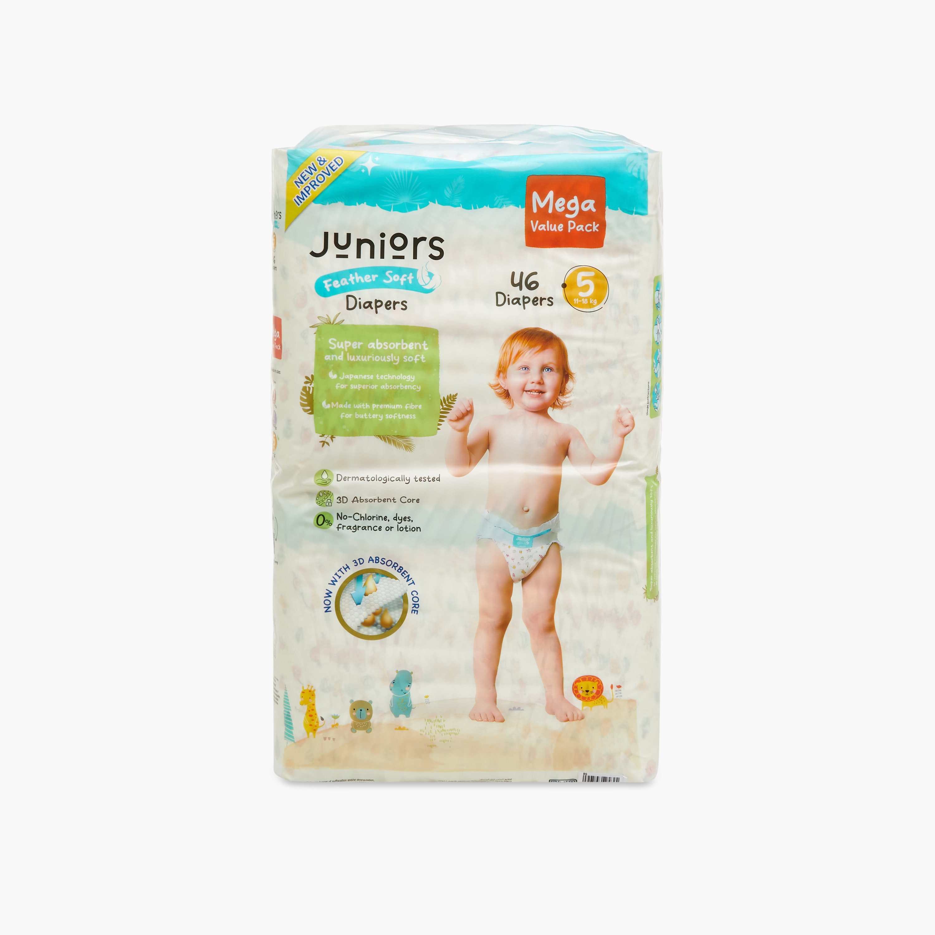 عبوة قيّمة حفاضات بشريط لاصق 46 قطعة نعومة الريش مقاس 5 من جونيورز-baby-diapering-diapers-image-2