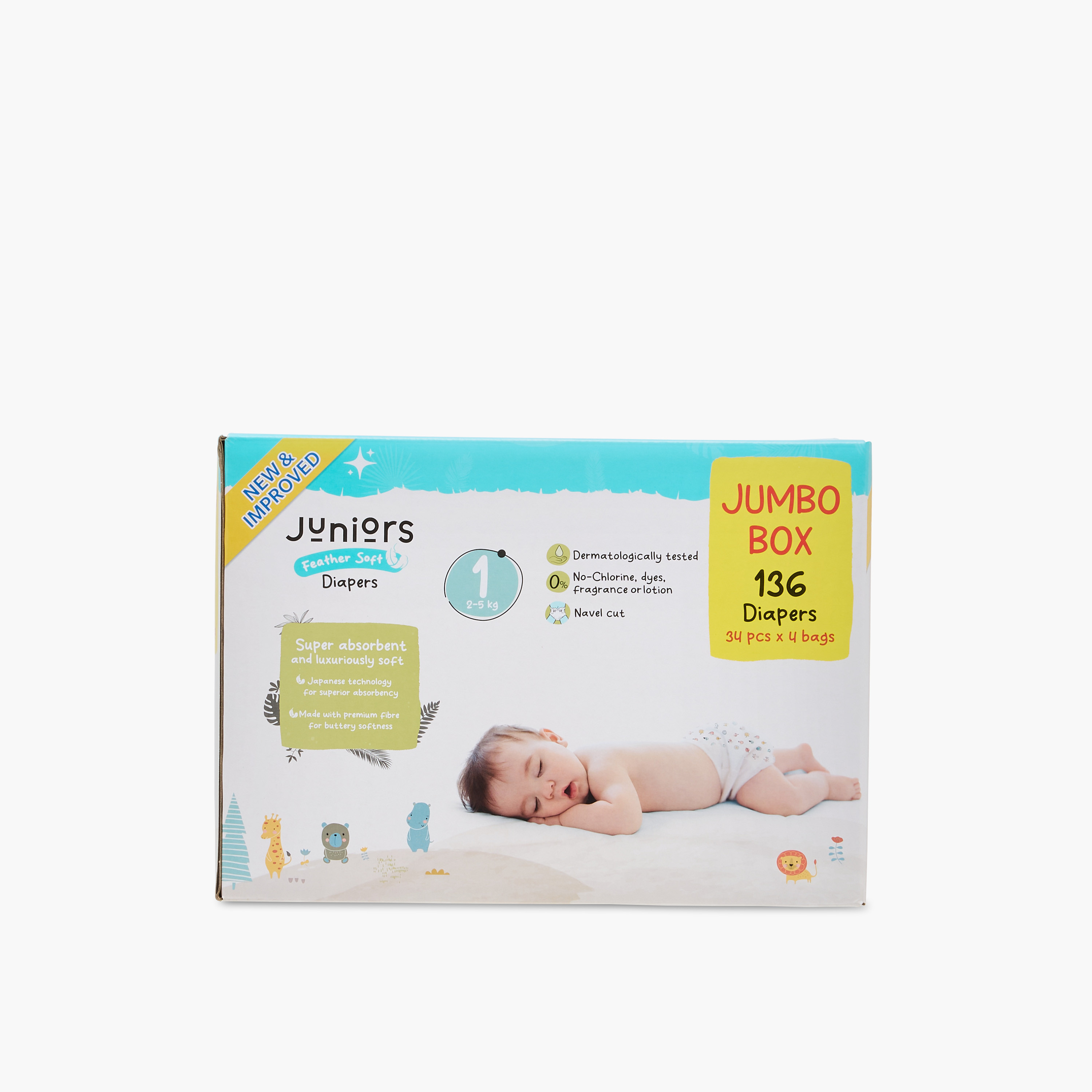 Juniors 136-Piece Tape Style Diapers Size 1 (2-5 kg) Feather Soft Mega Value Pack-baby-diapering-diapers-image-2