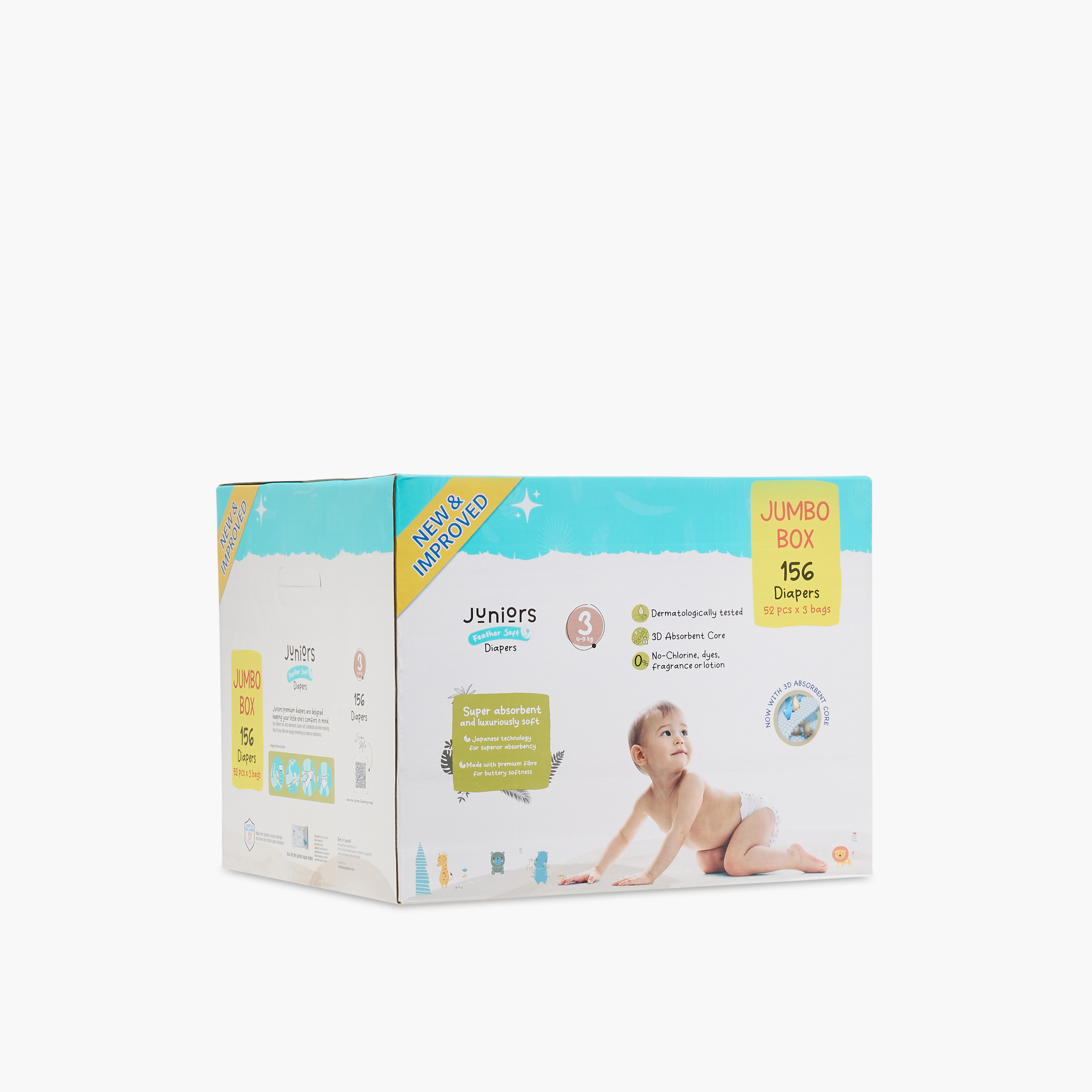 عبوة ميجا قيّمة حفّاضات بشريط لاصق 156 قطعة نعومة الريش مقاس 3 (4-9 كجم) من جونيورز-baby-diapering-diapers-image-5