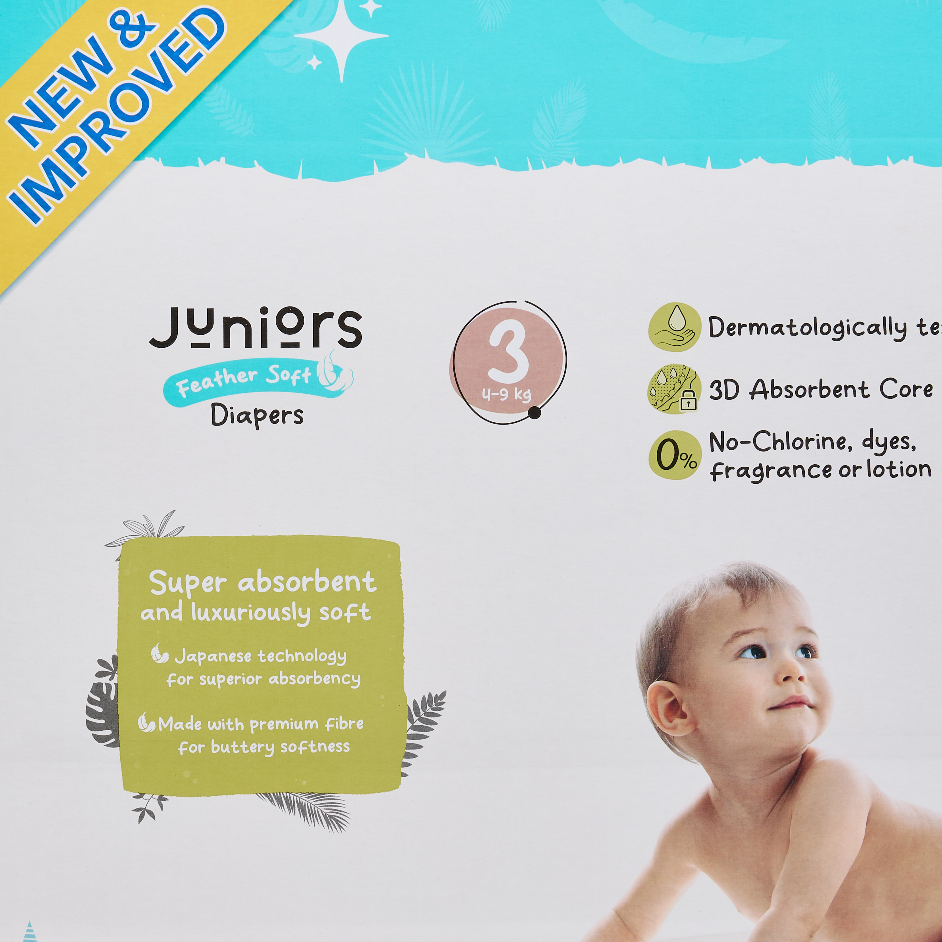 عبوة ميجا قيّمة حفّاضات بشريط لاصق 156 قطعة نعومة الريش مقاس 3 (4-9 كجم) من جونيورز-baby-diapering-diapers-image-2