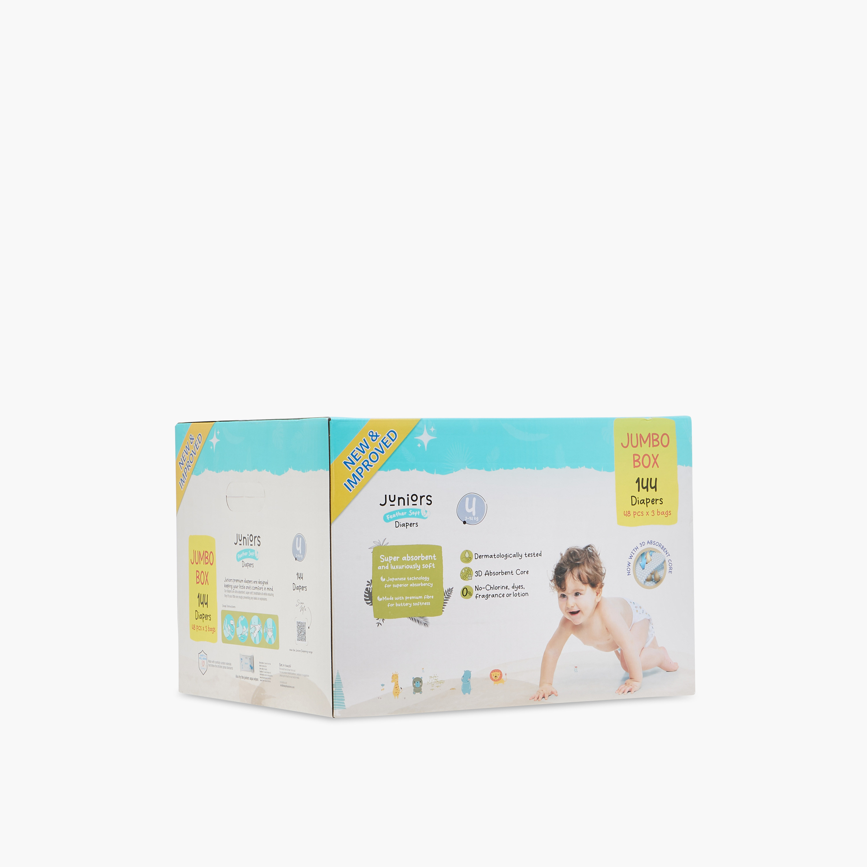 عبوة ميجا قيّمة حفّاضات بشريط لاصق 144 قطعة نعومة الريش مقاس 3 (7-14 كجم) من جونيورز-baby-diapering-diapers-image-5
