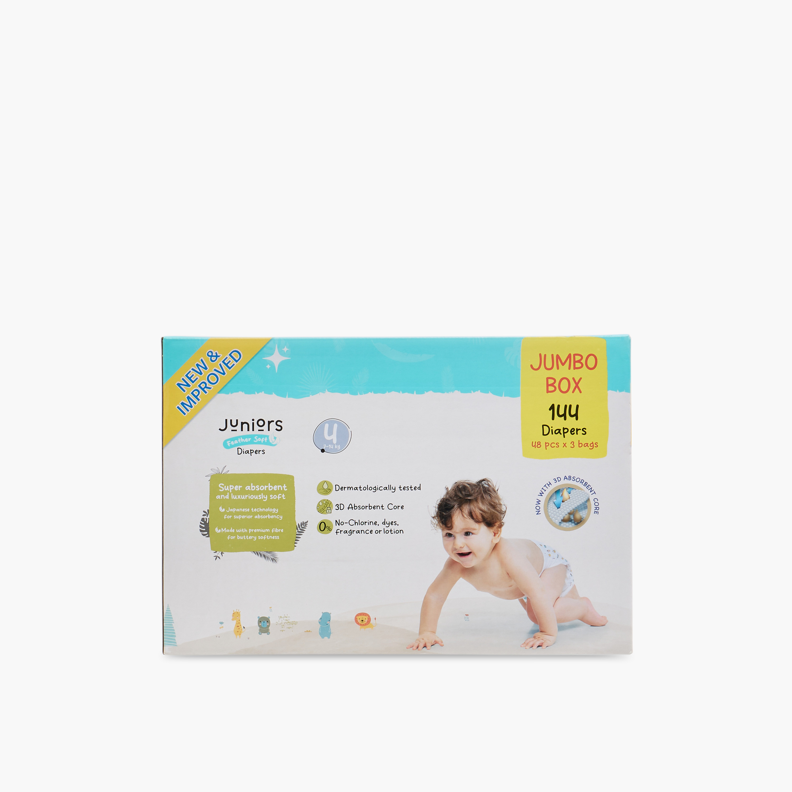 عبوة ميجا قيّمة حفّاضات بشريط لاصق 144 قطعة نعومة الريش مقاس 3 (7-14 كجم) من جونيورز-baby-diapering-diapers-image-4