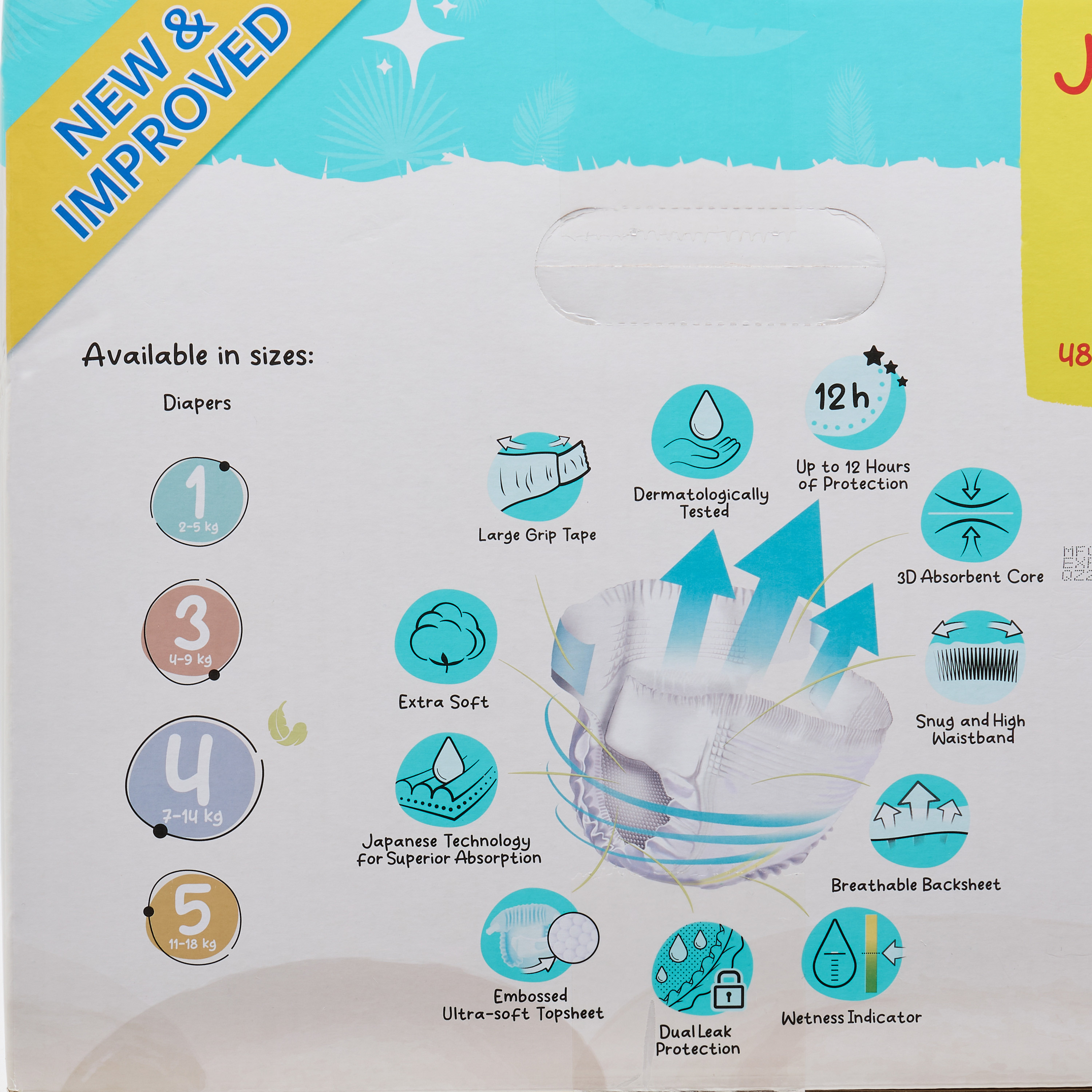 عبوة ميجا قيّمة حفّاضات بشريط لاصق 144 قطعة نعومة الريش مقاس 3 (7-14 كجم) من جونيورز-baby-diapering-diapers-image-1