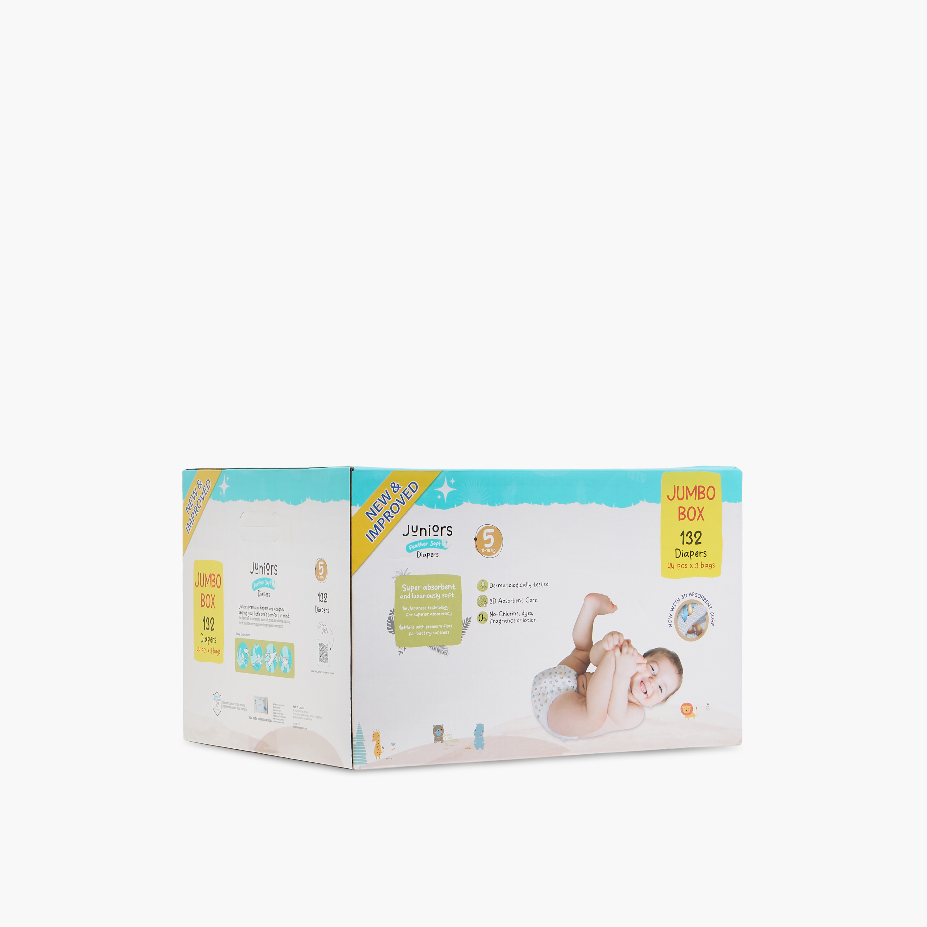 Juniors 132-Piece Tape Style Diapers Size 5 (11-18 kg) Feather Soft Mega Value Pack-baby-diapering-diapers-image-1
