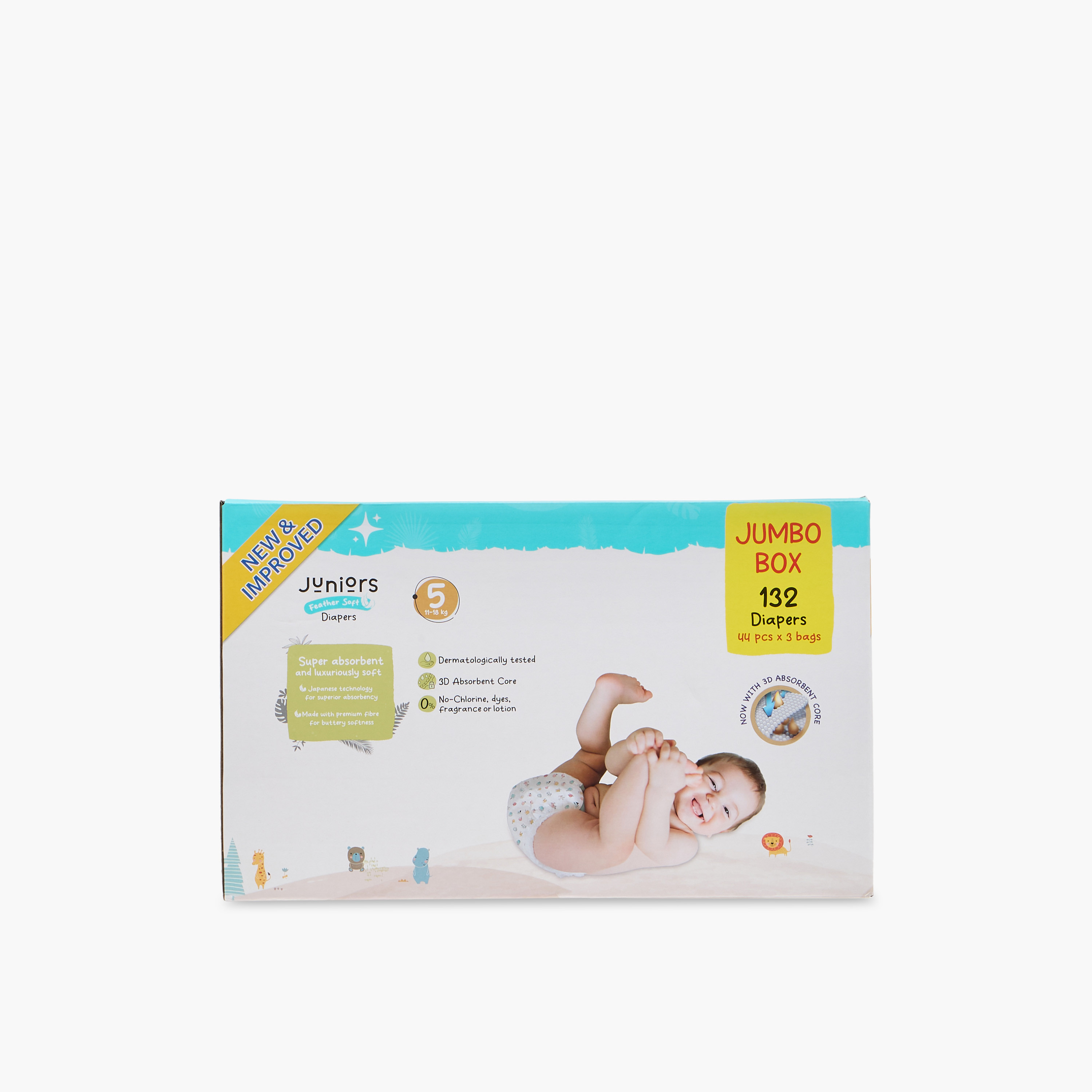 Juniors 132-Piece Tape Style Diapers Size 5 (11-18 kg) Feather Soft Mega Value Pack-baby-diapering-diapers-image-2