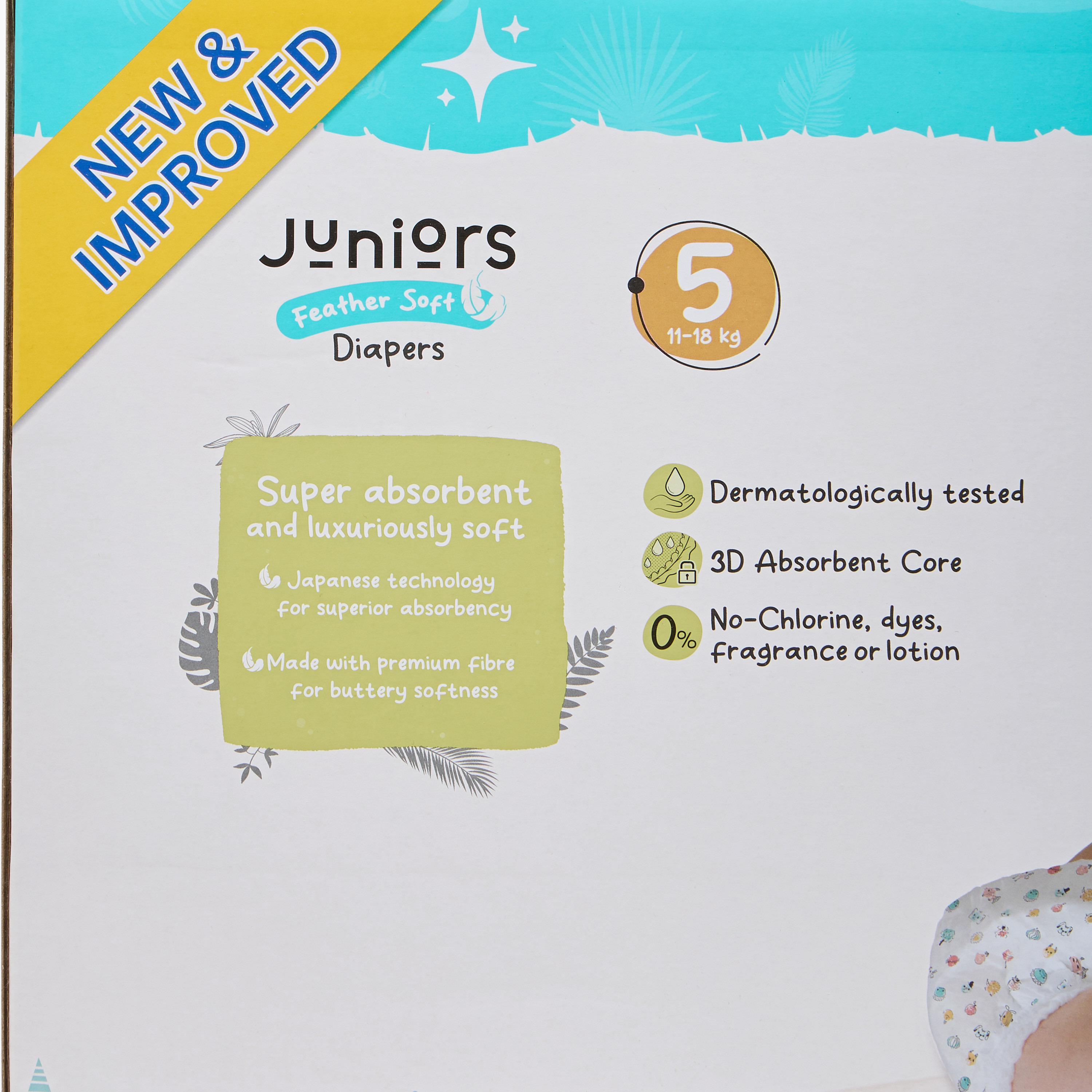 Juniors 132-Piece Tape Style Diapers Size 5 (11-18 kg) Feather Soft Mega Value Pack-baby-diapering-diapers-image-4