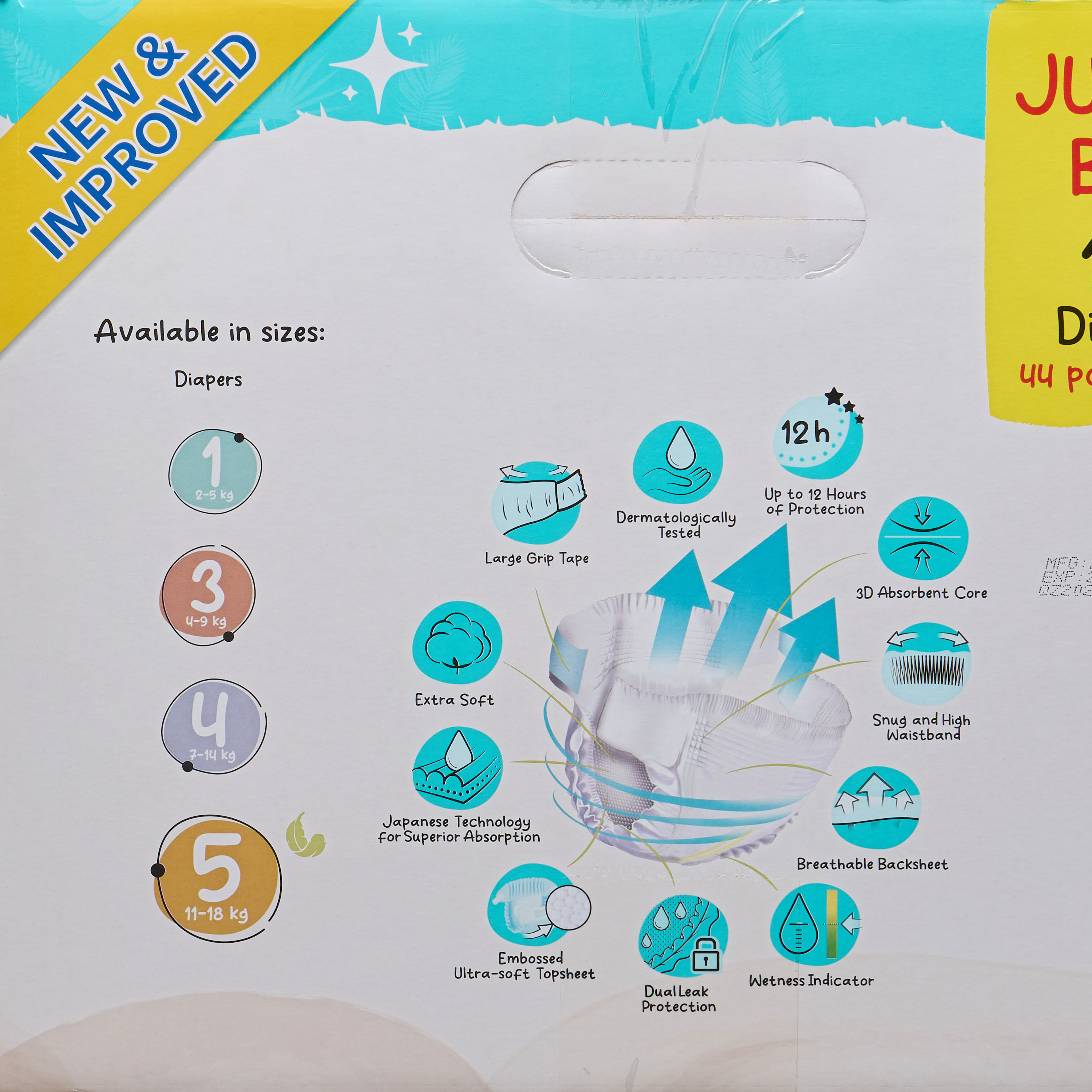 Juniors 132-Piece Tape Style Diapers Size 5 (11-18 kg) Feather Soft Mega Value Pack-baby-diapering-diapers-image-5