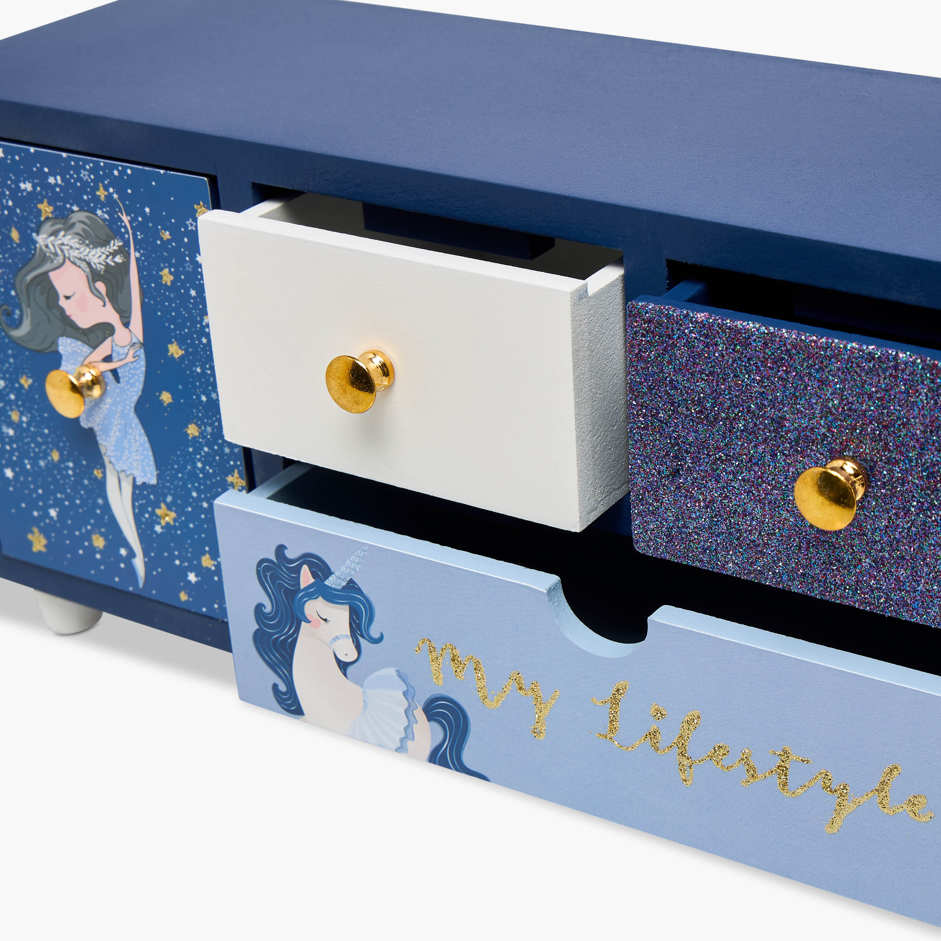 Unicorn Ballerina Print 4-Compartment Jewellery Box - 31x10x16 cms-women-watchesandjewellery-jewellery-storage-image-3