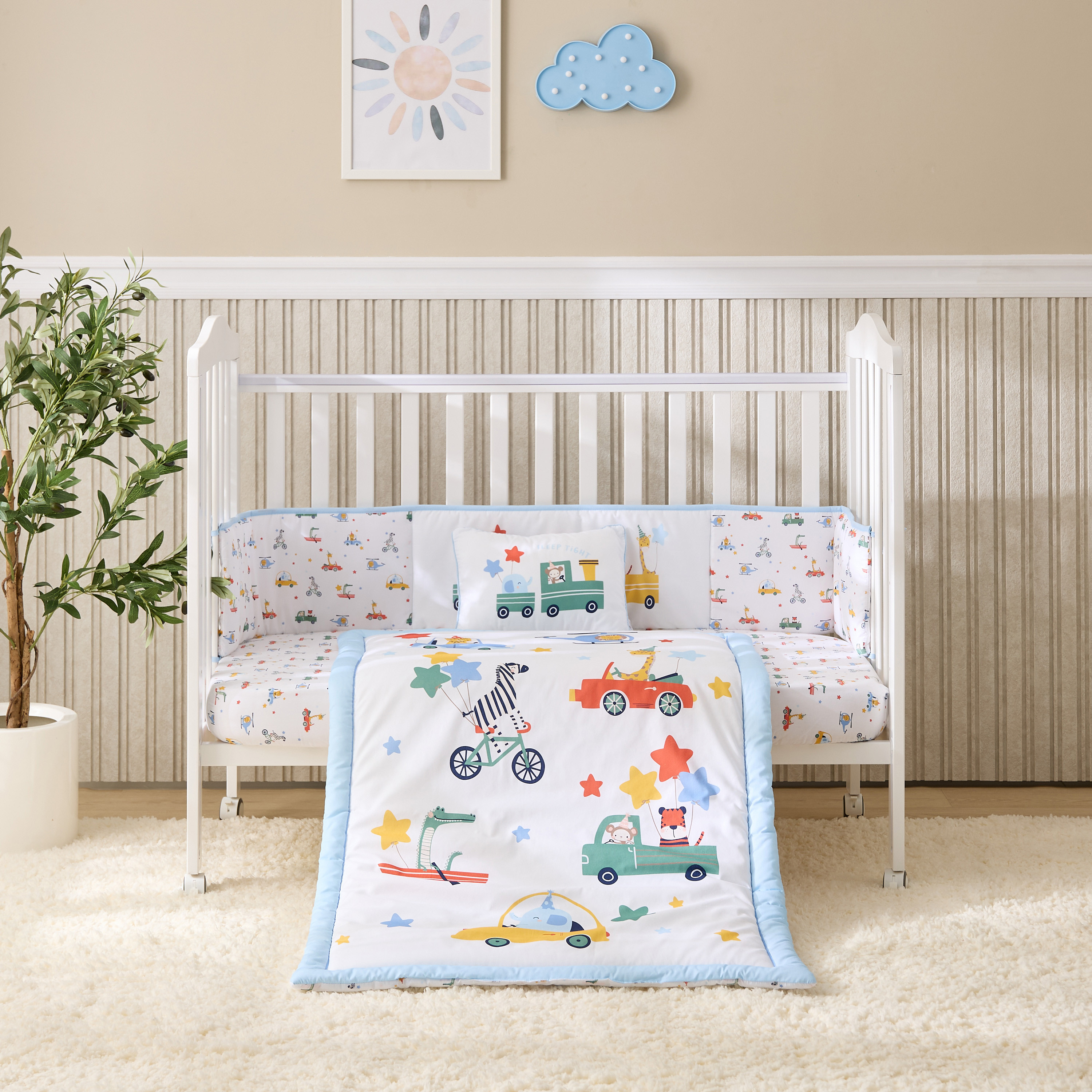طقم مفروشات سرير 4 قطع بطبعات مركبات من جونيورز- 80x120 سم-baby-nursery-babybedding-image-5